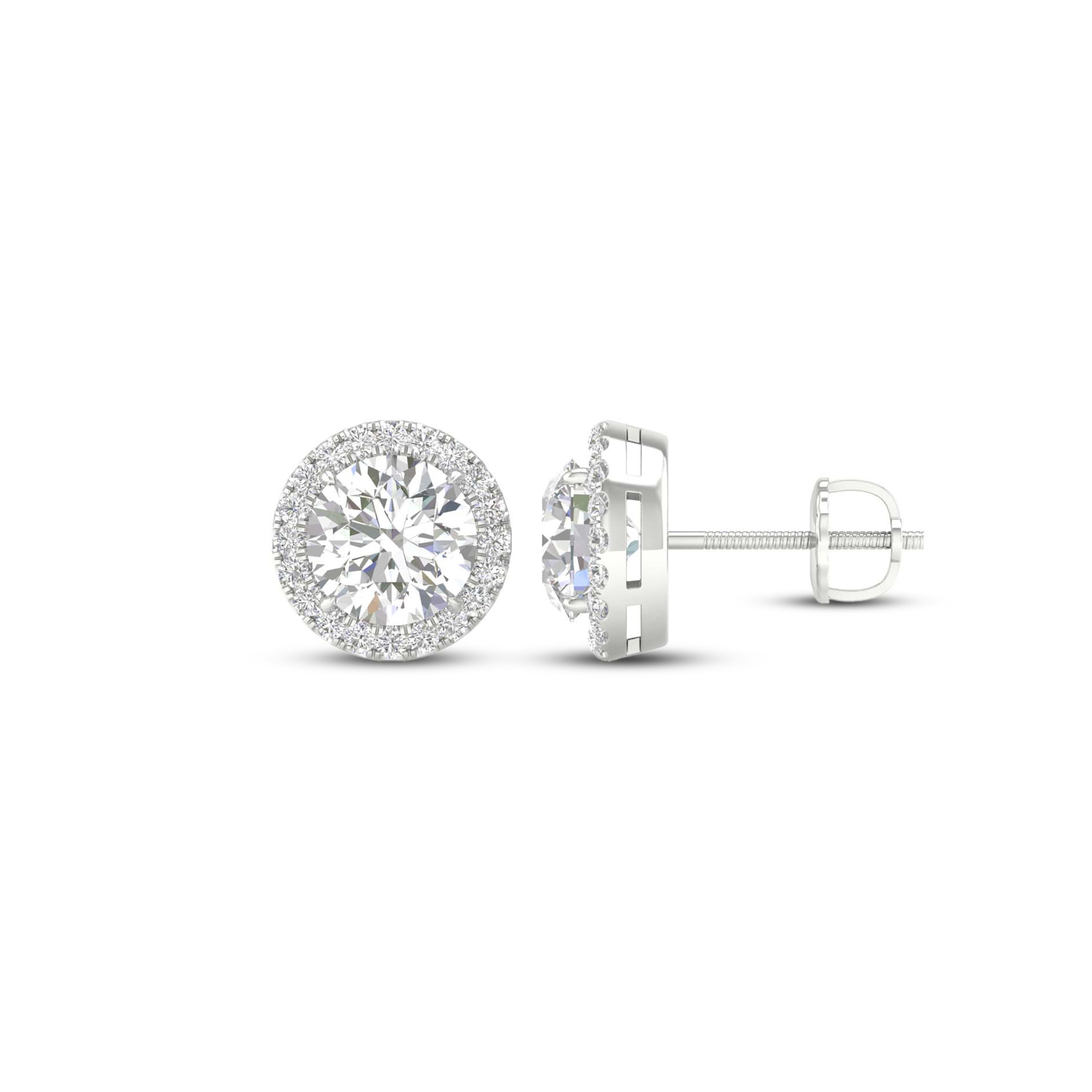 3 1/4 Carat T.W. Round-cut Lab Grown Diamond (F/VS+) 14K Gold Halo Earrings with threaded post & screw back