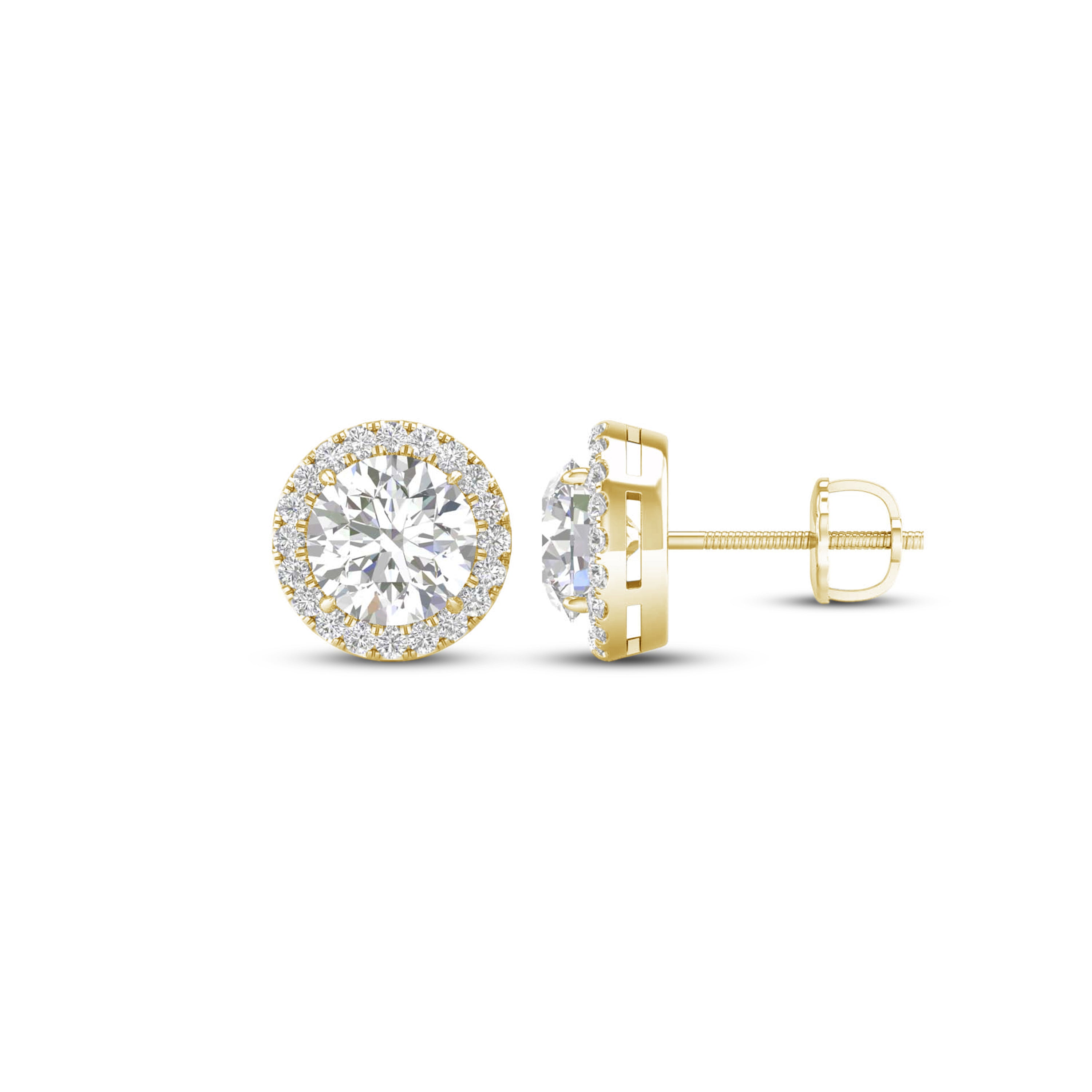 3 1/4 Carat T.W. Round-cut Lab Grown Diamond (F/VS+) 14K Gold Halo Earrings with threaded post & screw back