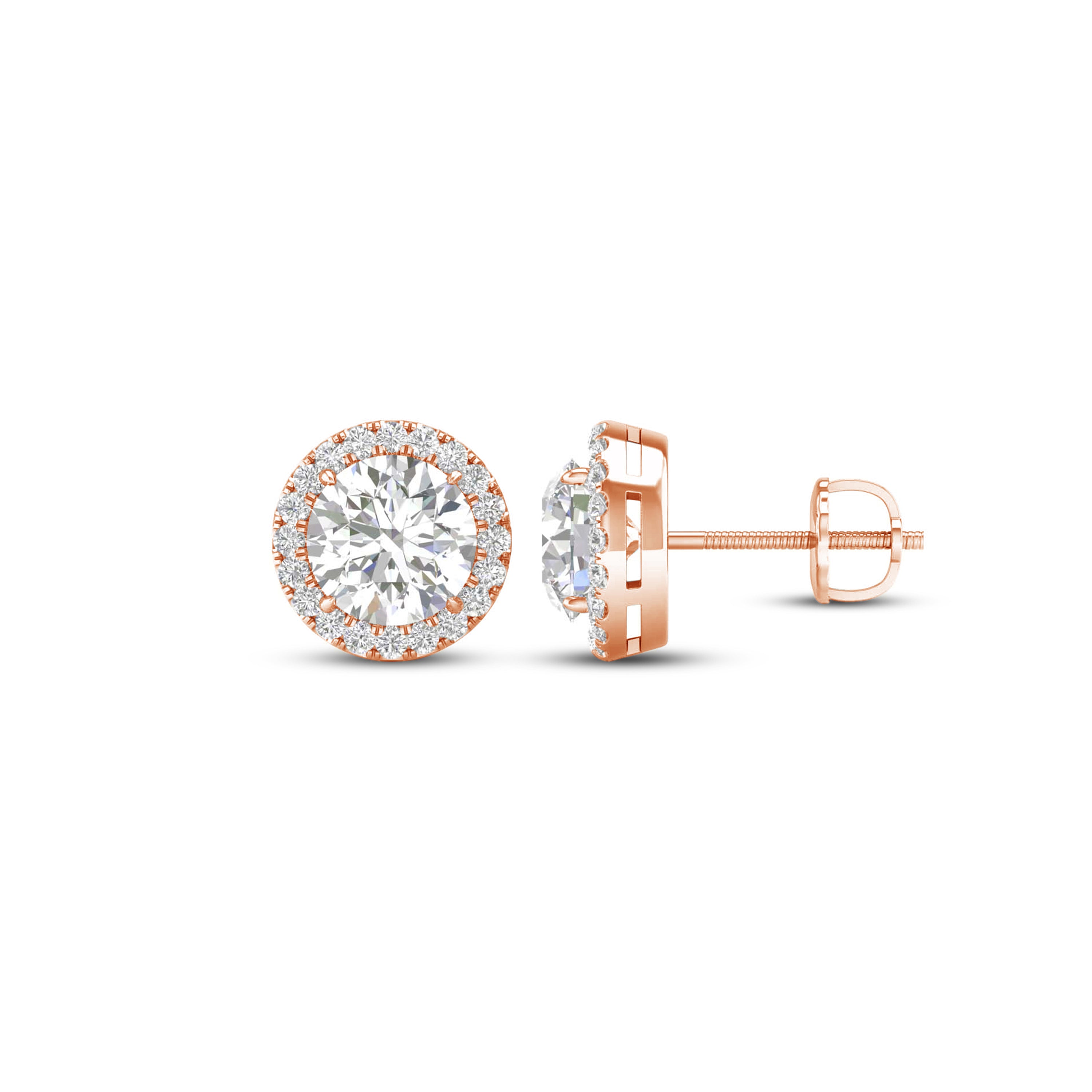 3 1/4 Carat T.W. Round-cut Lab Grown Diamond (F/VS+) 14K Gold Halo Earrings with threaded post & screw back