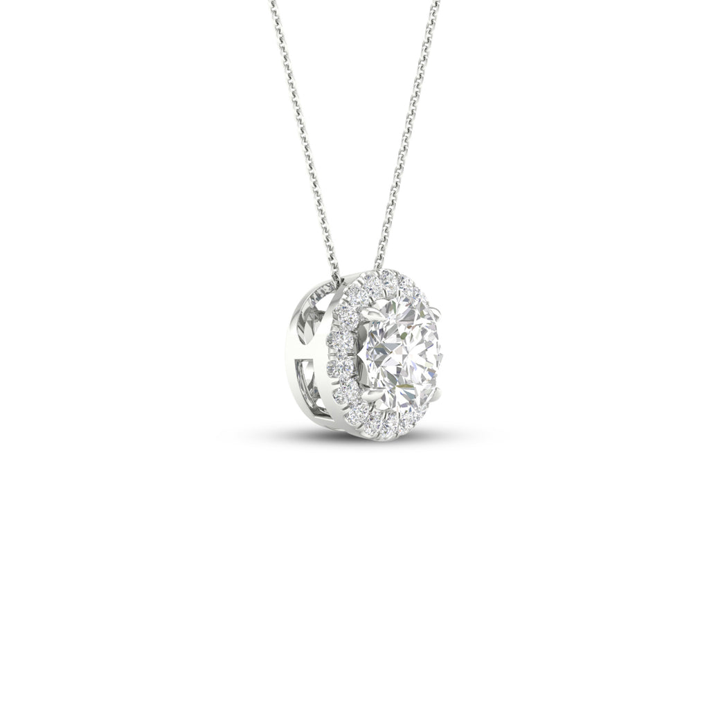 1 1/6 Carat T.W. Round-cut Lab Grown Diamond (F/VS+) 14K Gold Halo Pendant with Box Chain