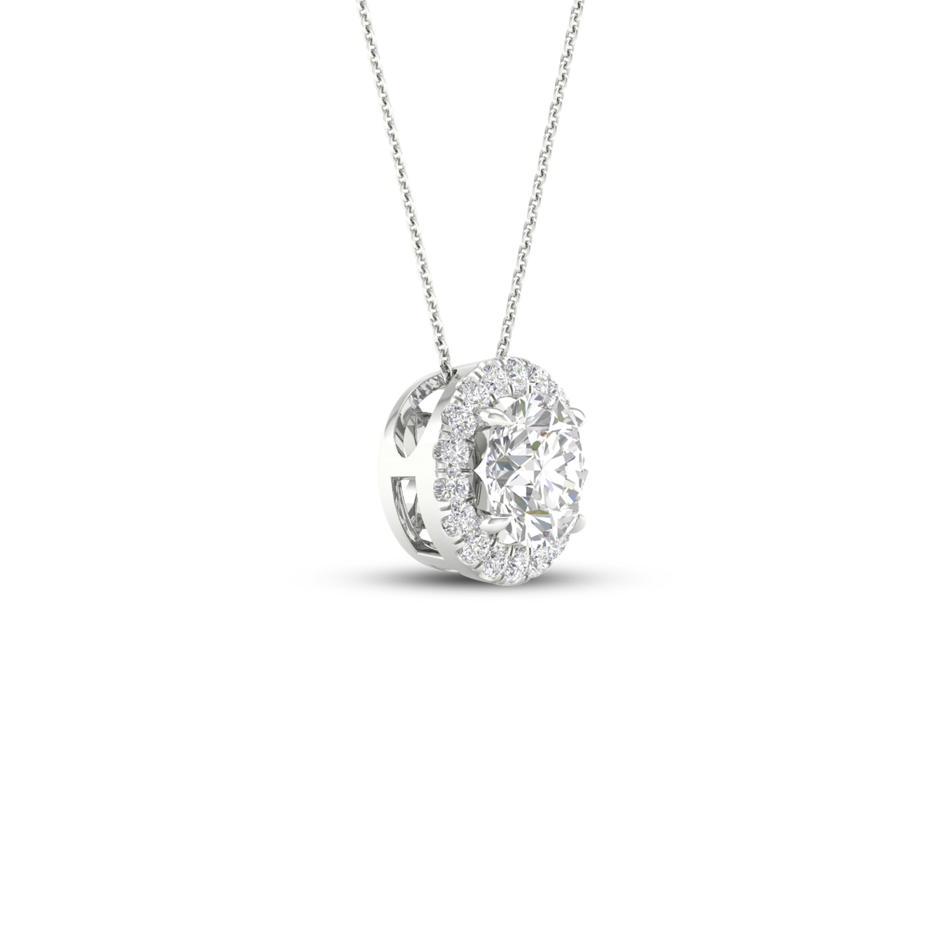1 1/6 Carat T.W. Round-cut Lab Grown Diamond (F/VS+) 14K Gold Halo Pendant with Box Chain