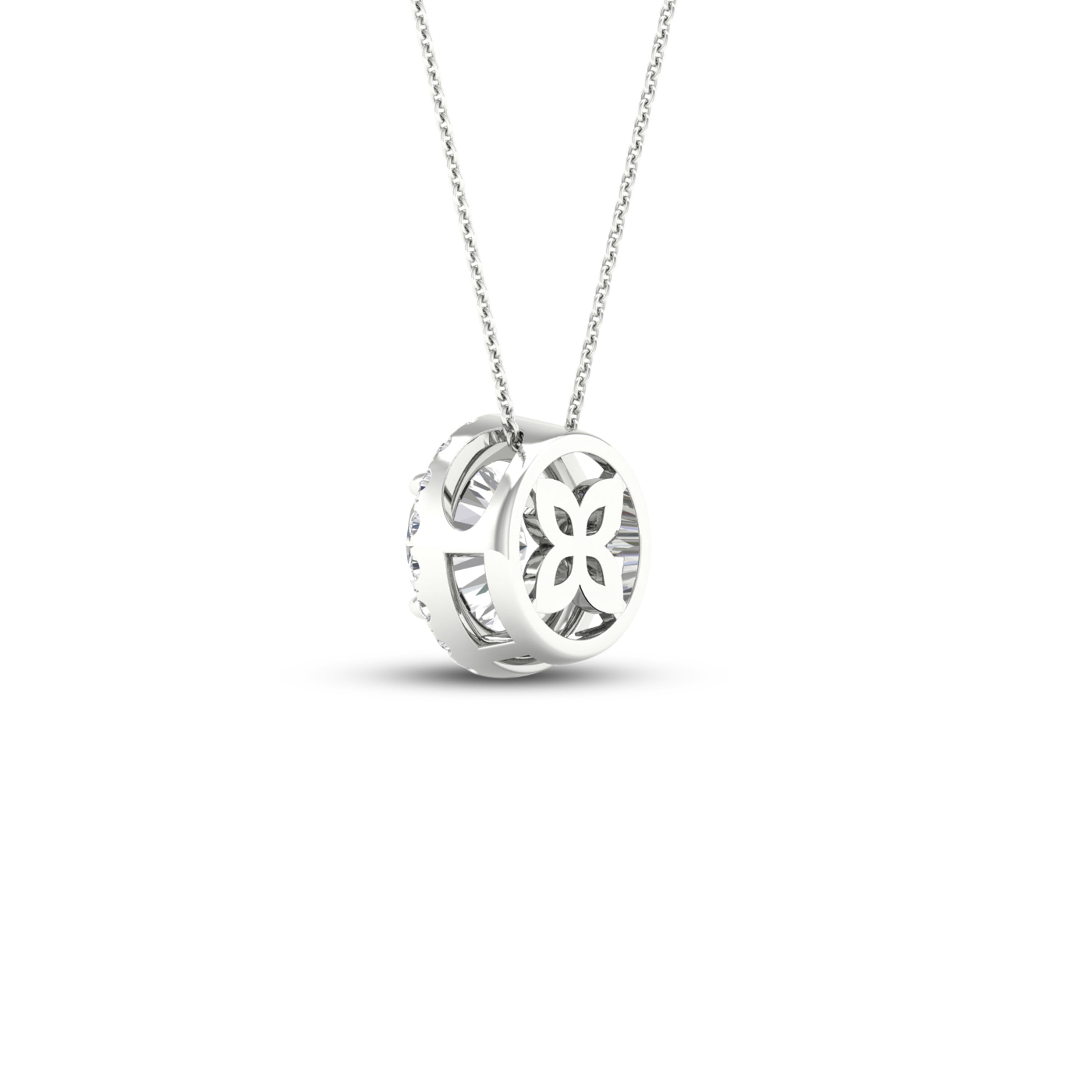 1 1/6 Carat T.W. Round-cut Lab Grown Diamond (F/VS+) 14K Gold Halo Pendant with Box Chain