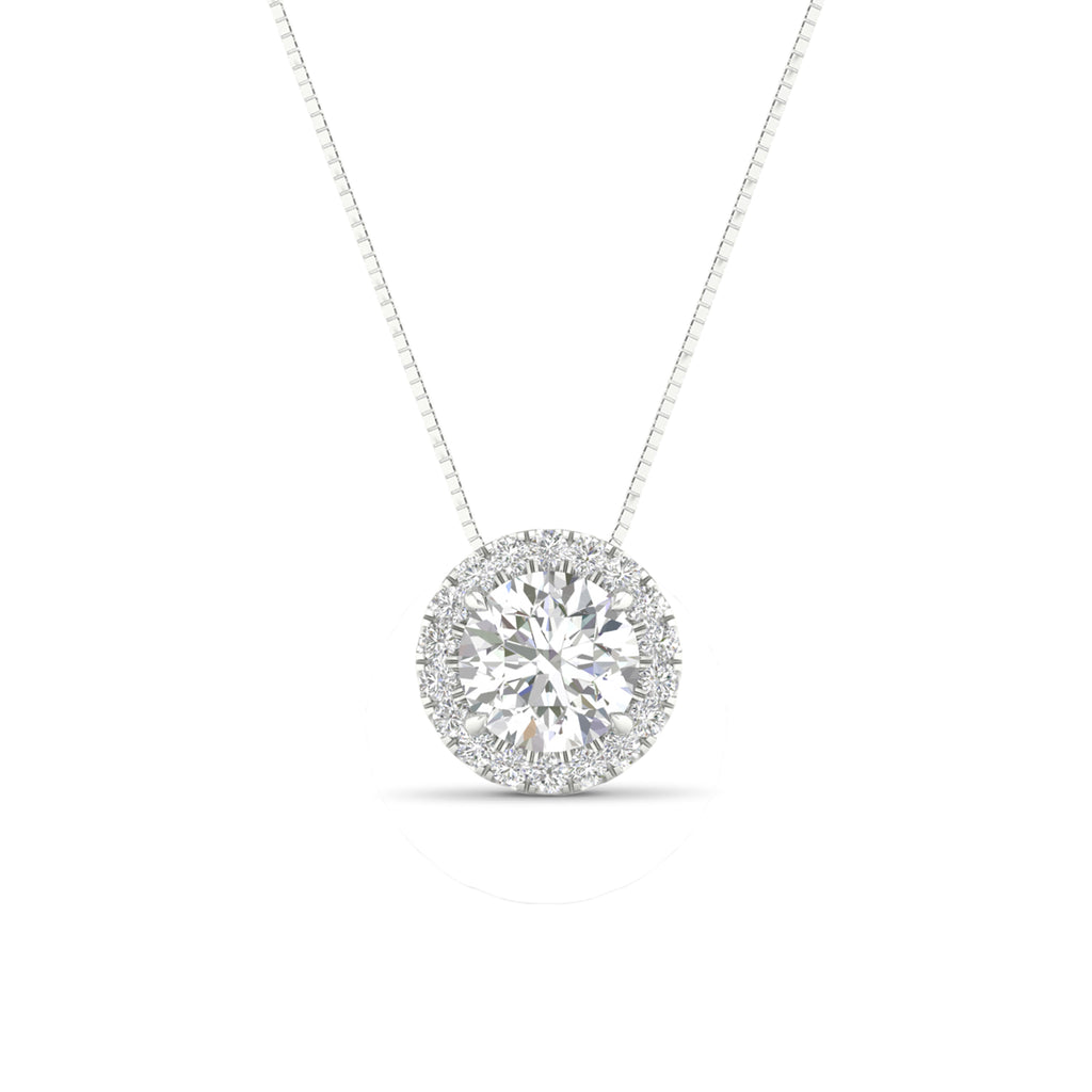 1 1/6 Carat T.W. Round-cut Lab Grown Diamond (F/VS+) 14K Gold Halo Pendant with Box Chain
