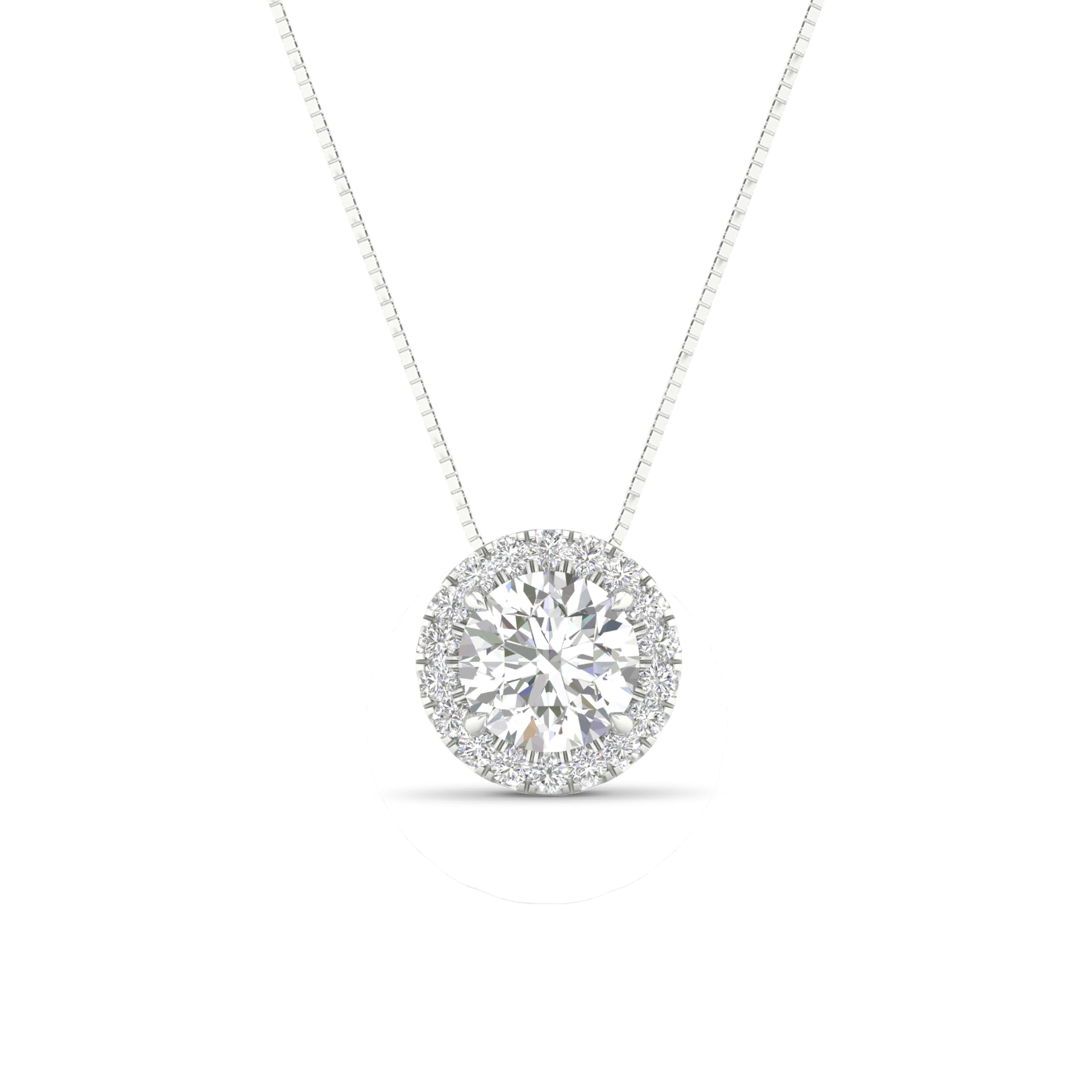 1 1/6 Carat T.W. Round-cut Lab Grown Diamond (F/VS+) 14K Gold Halo Pendant with Box Chain