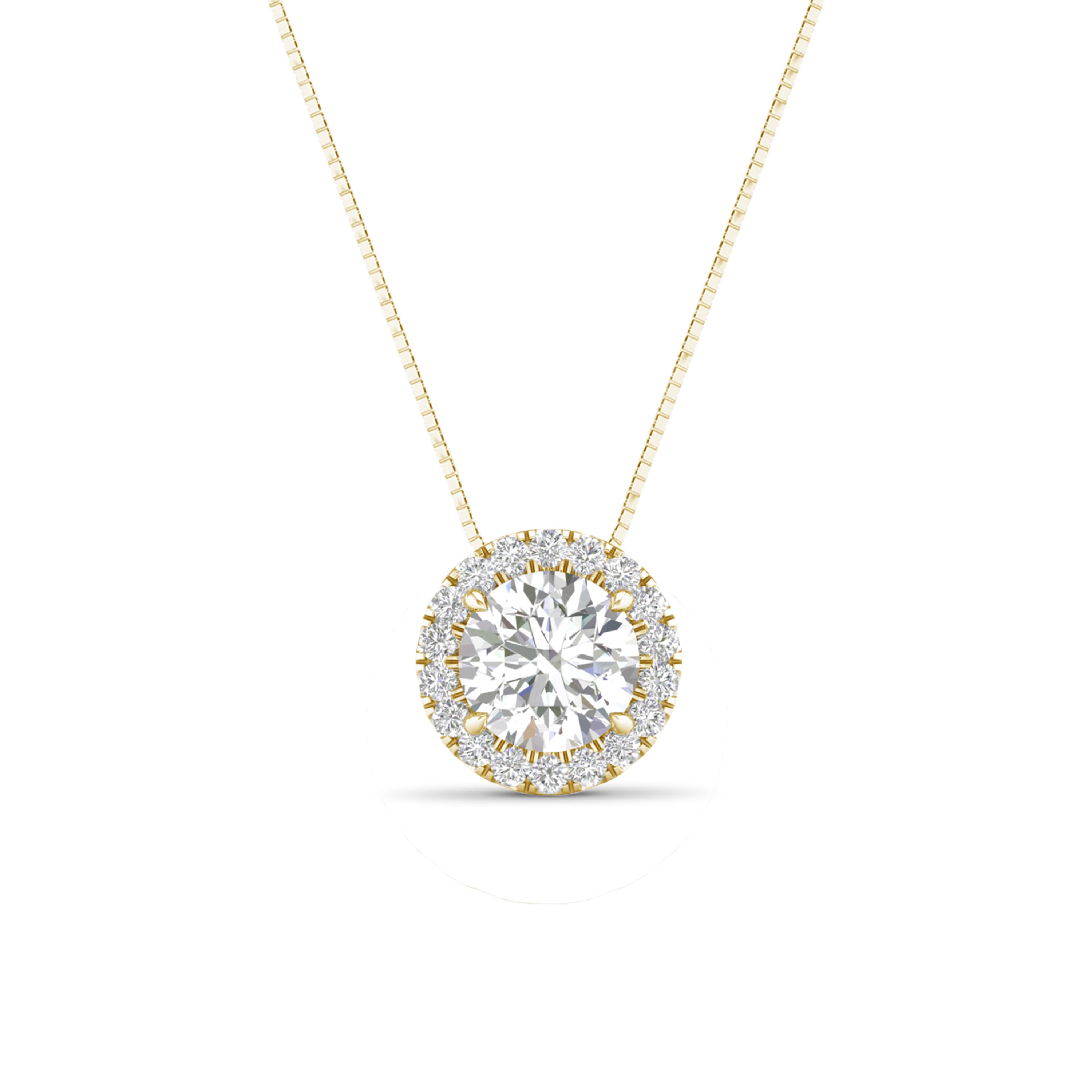 1 1/6 Carat T.W. Round-cut Lab Grown Diamond (F/VS+) 14K Gold Halo Pendant with Box Chain