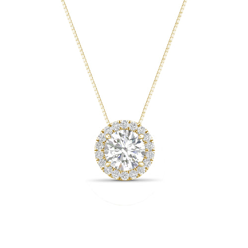 1 1/6 Carat T.W. Round-cut Lab Grown Diamond (F/VS+) 14K Gold Halo Pendant with Box Chain