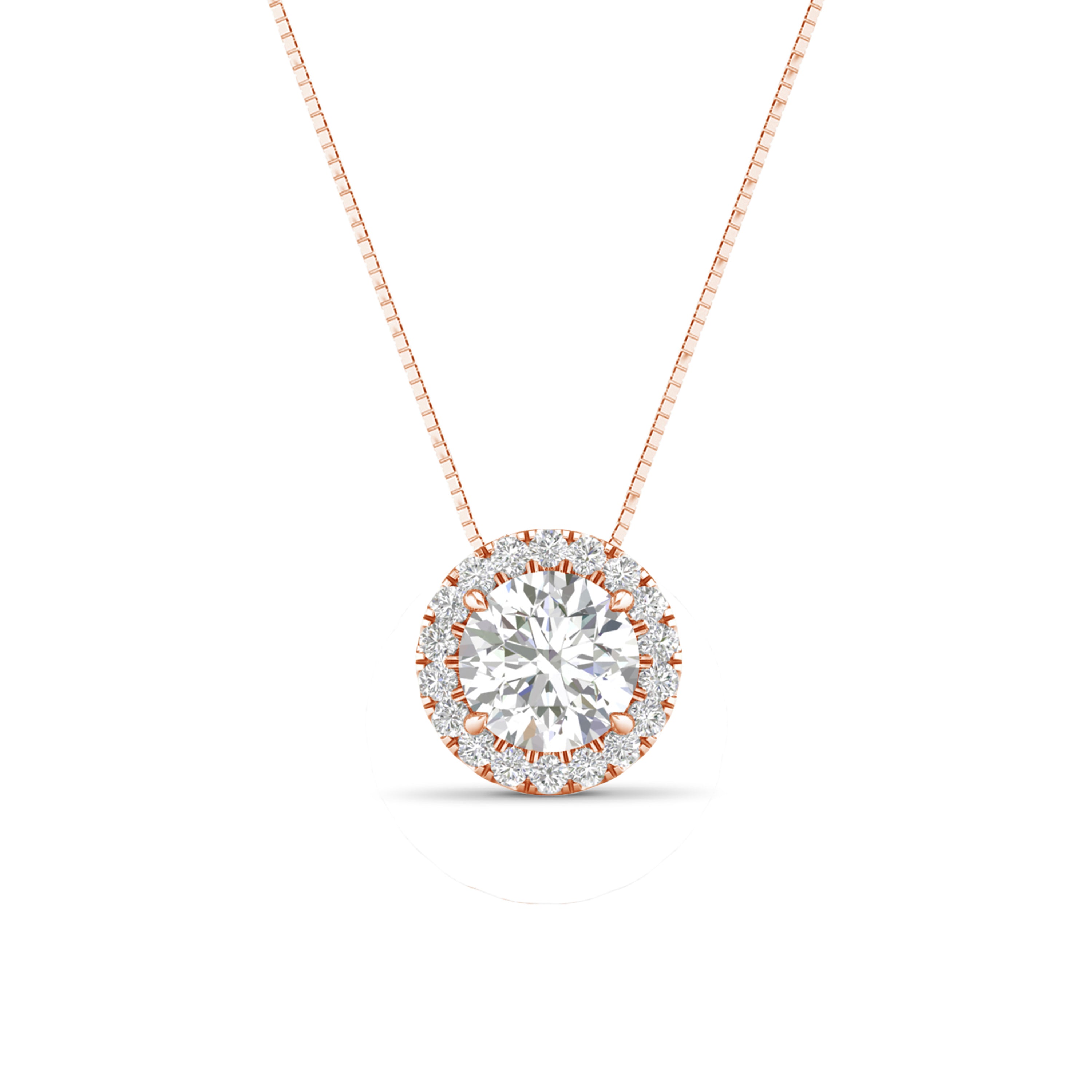 1 1/6 Carat T.W. Round-cut Lab Grown Diamond (F/VS+) 14K Gold Halo Pendant with Box Chain