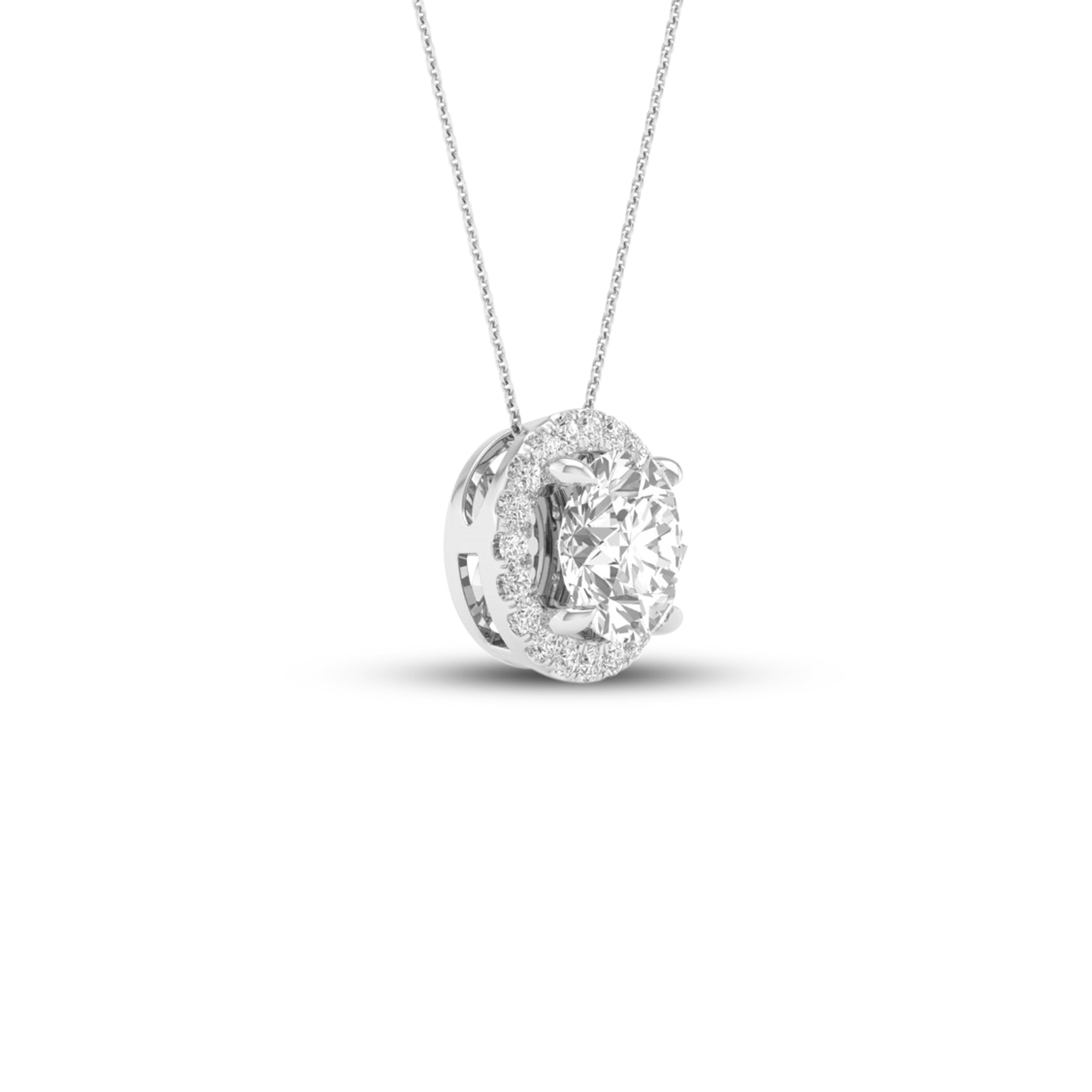 2 1/5 Carat T.W. Round-cut Lab Grown Diamond (F/VS+) 14K Gold Halo Pendant with Box Chain