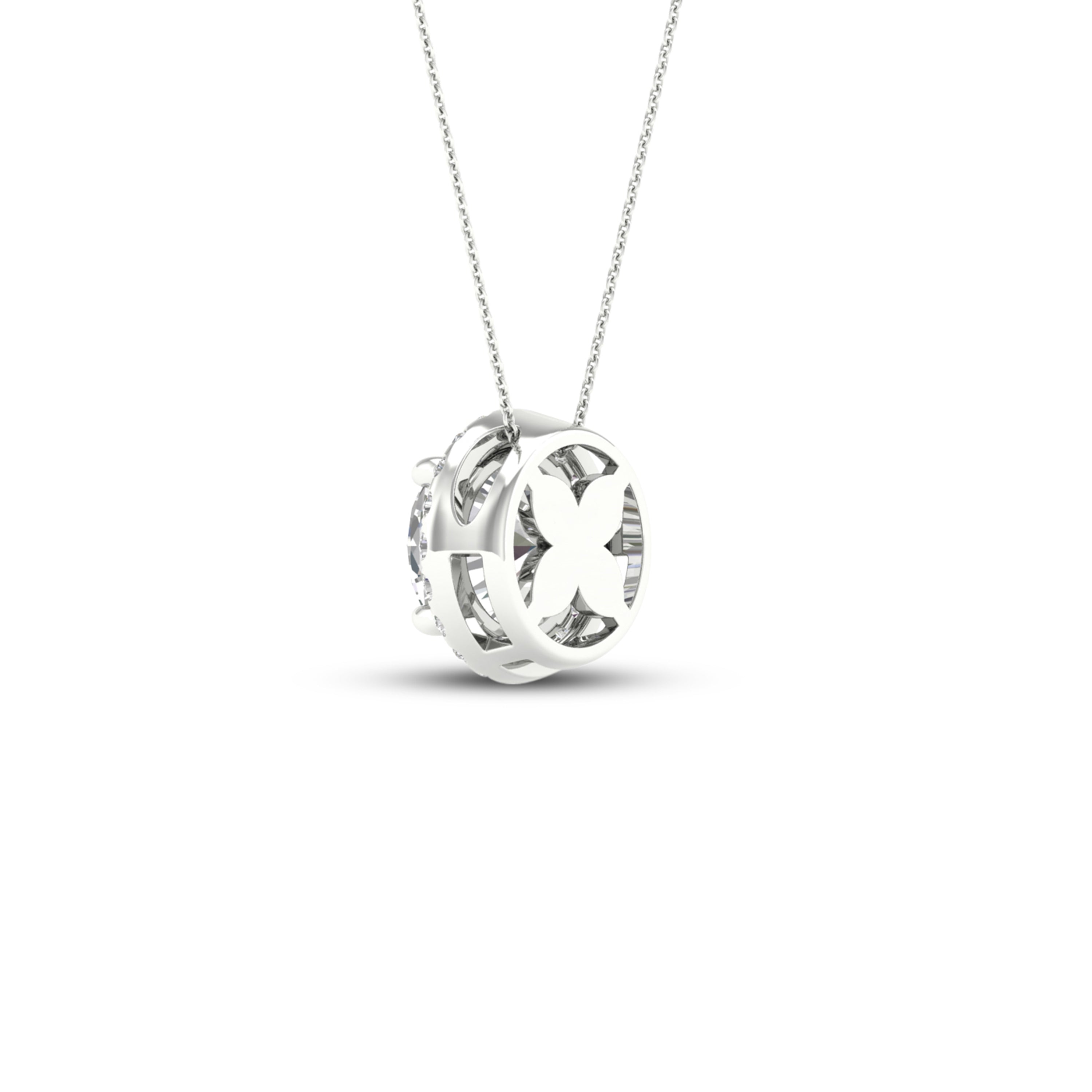 2 1/5 Carat T.W. Round-cut Lab Grown Diamond (F/VS+) 14K Gold Halo Pendant with Box Chain