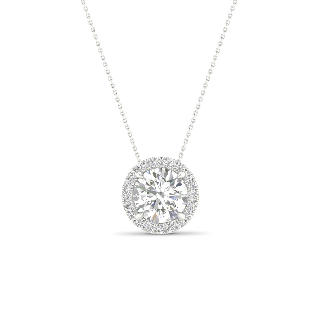 2 1/5 Carat T.W. Round-cut Lab Grown Diamond (F/VS+) 14K Gold Halo Pendant with Box Chain