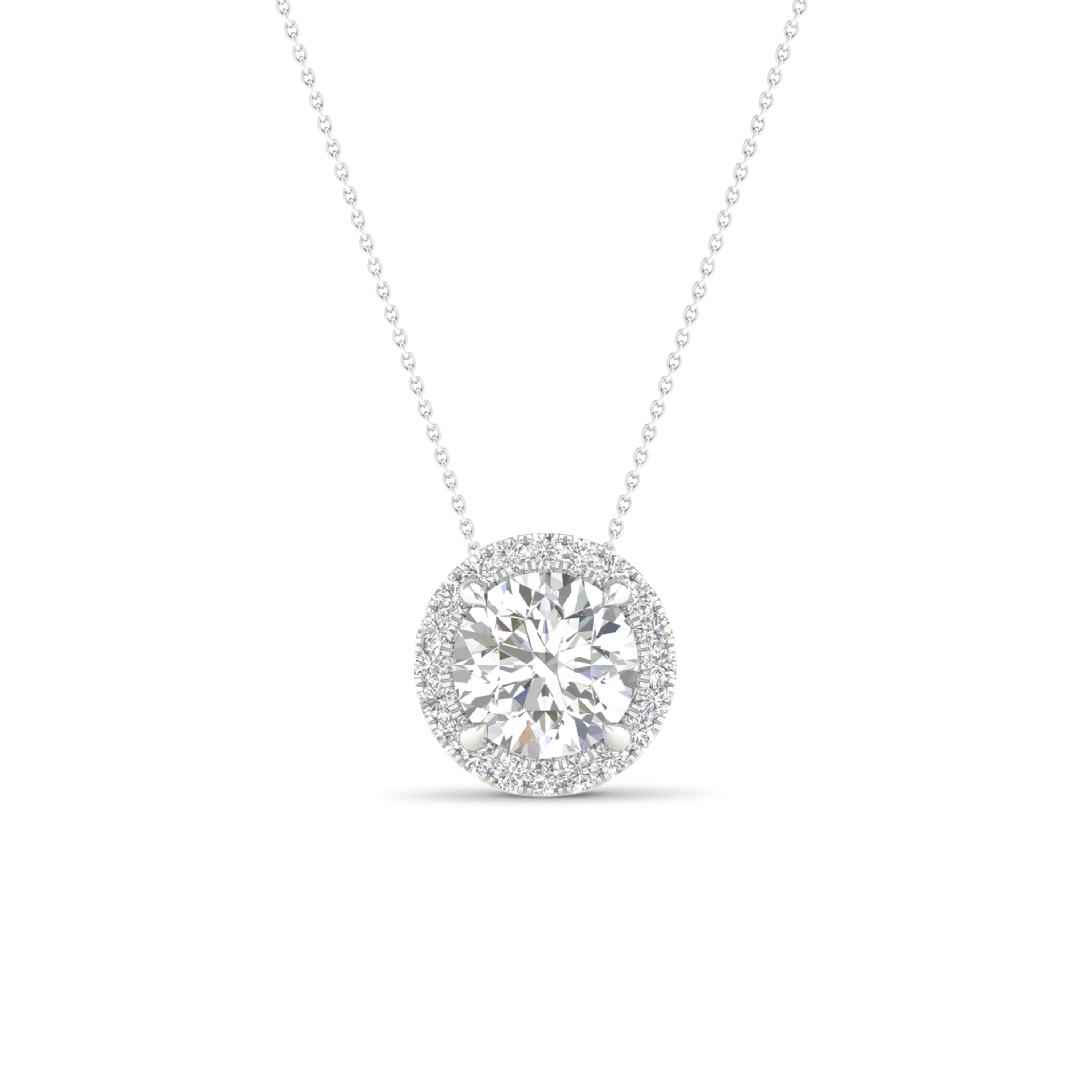 2 1/5 Carat T.W. Round-cut Lab Grown Diamond (F/VS+) 14K Gold Halo Pendant with Box Chain