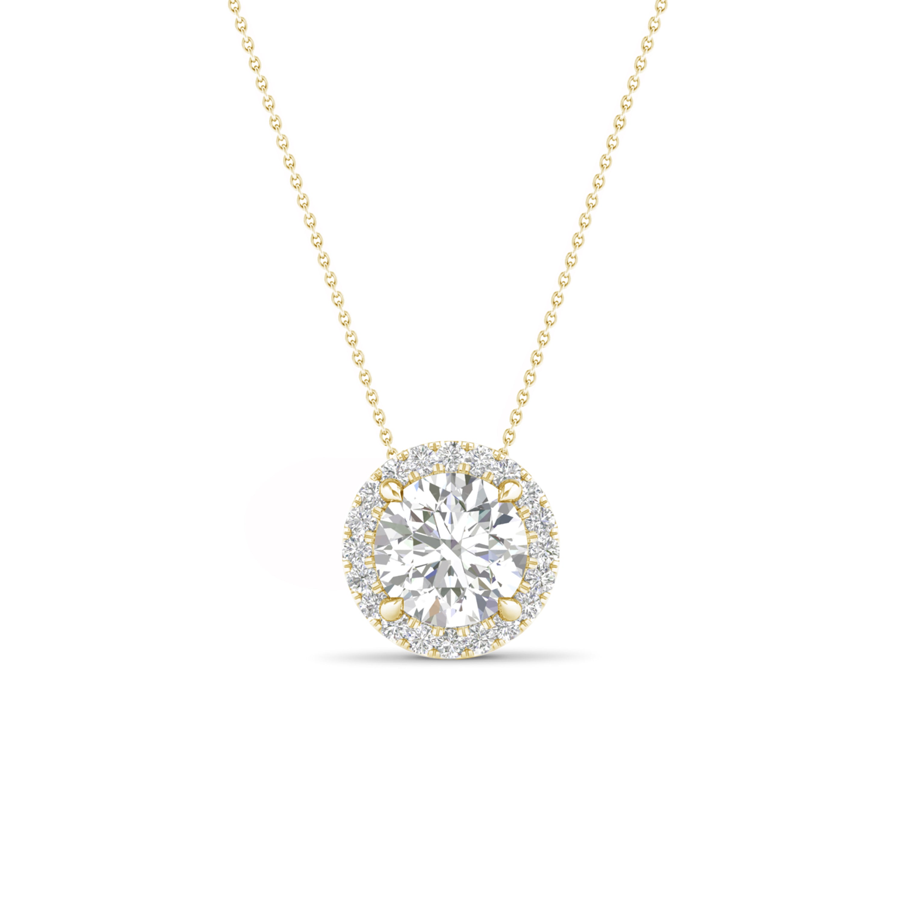2 1/5 Carat T.W. Round-cut Lab Grown Diamond (F/VS+) 14K Gold Halo Pendant with Box Chain