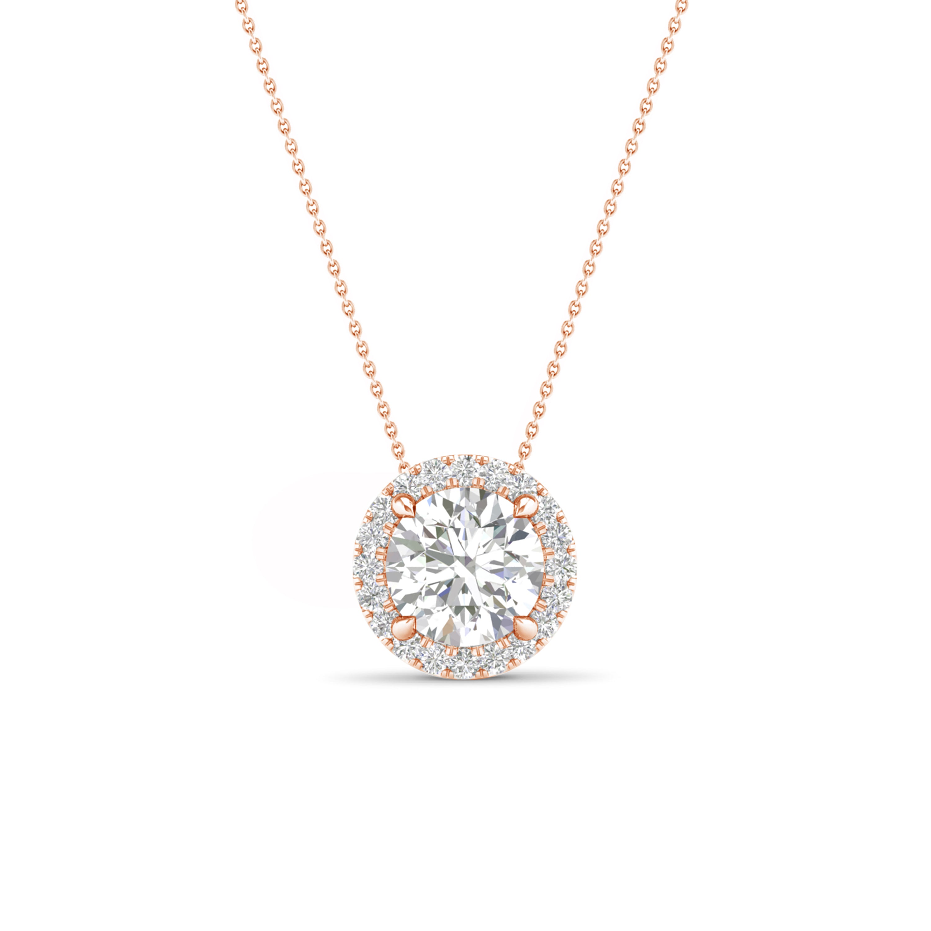 2 1/5 Carat T.W. Round-cut Lab Grown Diamond (F/VS+) 14K Gold Halo Pendant with Box Chain