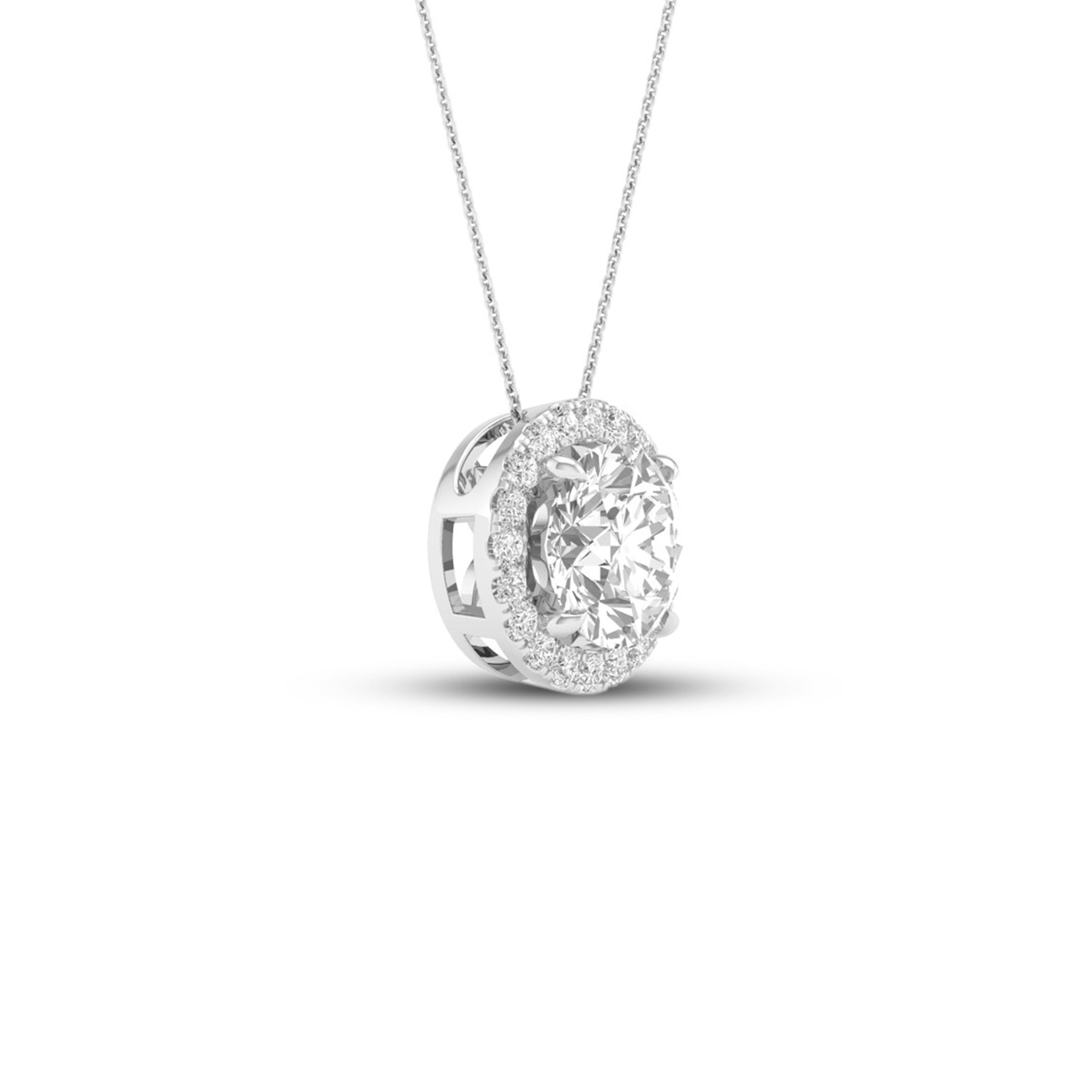 3 1/4 Carat T.W. Round-cut Lab Grown Diamond (F/VS+) 14K Gold Halo Pendant with Box Chain