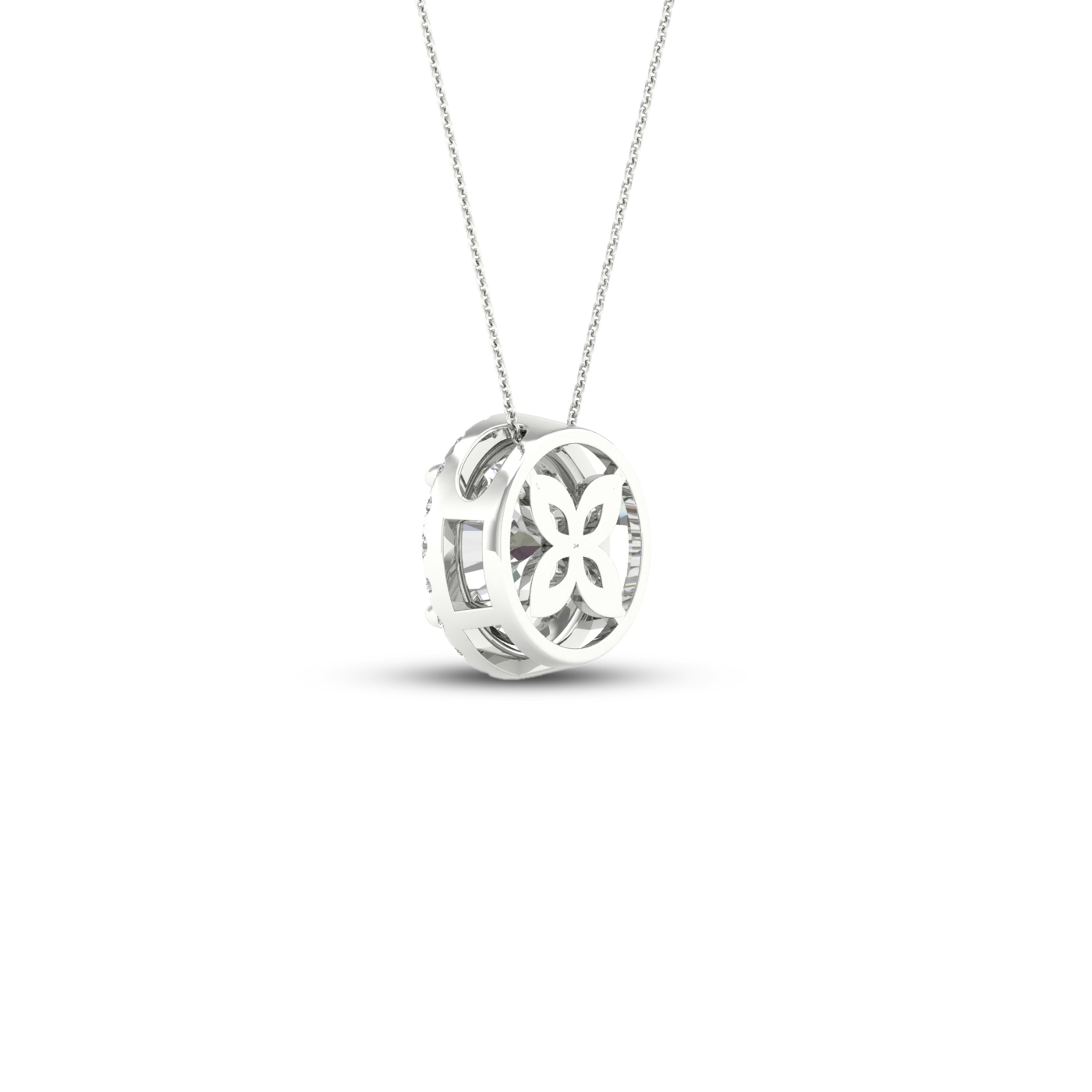 3 1/4 Carat T.W. Round-cut Lab Grown Diamond (F/VS+) 14K Gold Halo Pendant with Box Chain