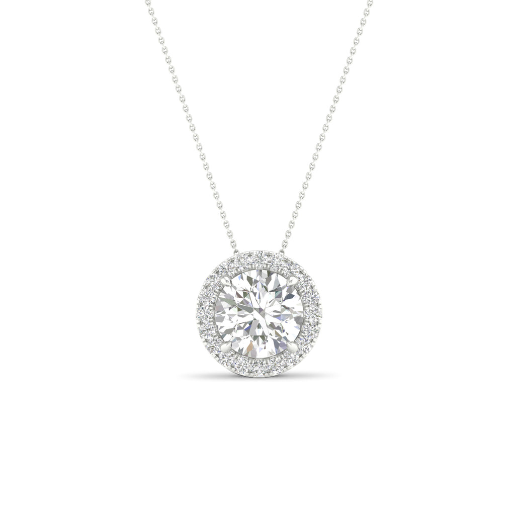 3 1/4 Carat T.W. Round-cut Lab Grown Diamond (F/VS+) 14K Gold Halo Pendant with Box Chain