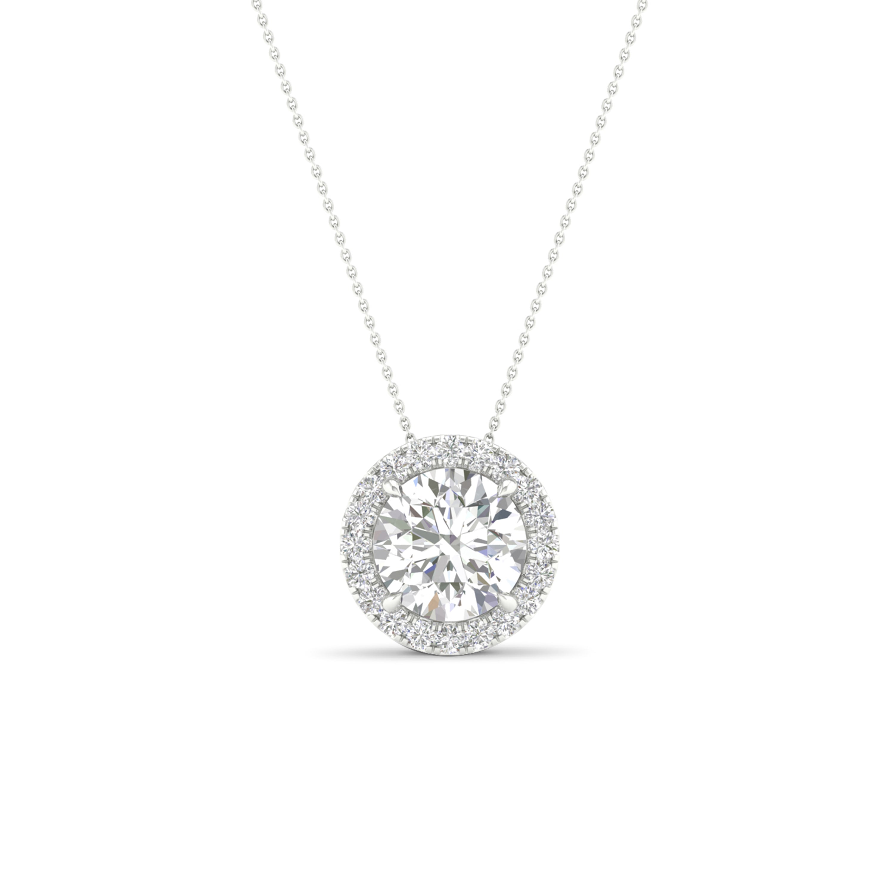 3 1/4 Carat T.W. Round-cut Lab Grown Diamond (F/VS+) 14K Gold Halo Pendant with Box Chain