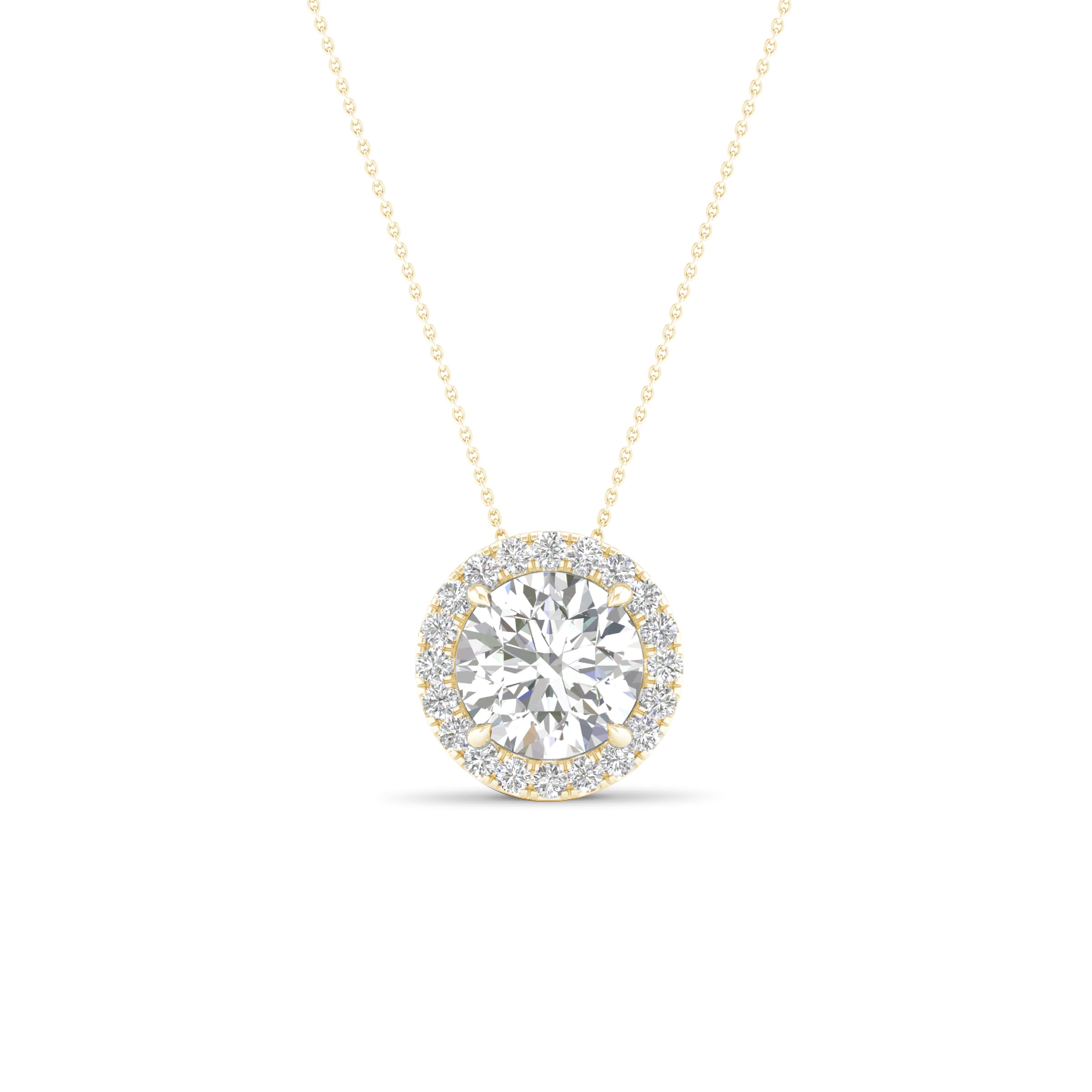 3 1/4 Carat T.W. Round-cut Lab Grown Diamond (F/VS+) 14K Gold Halo Pendant with Box Chain