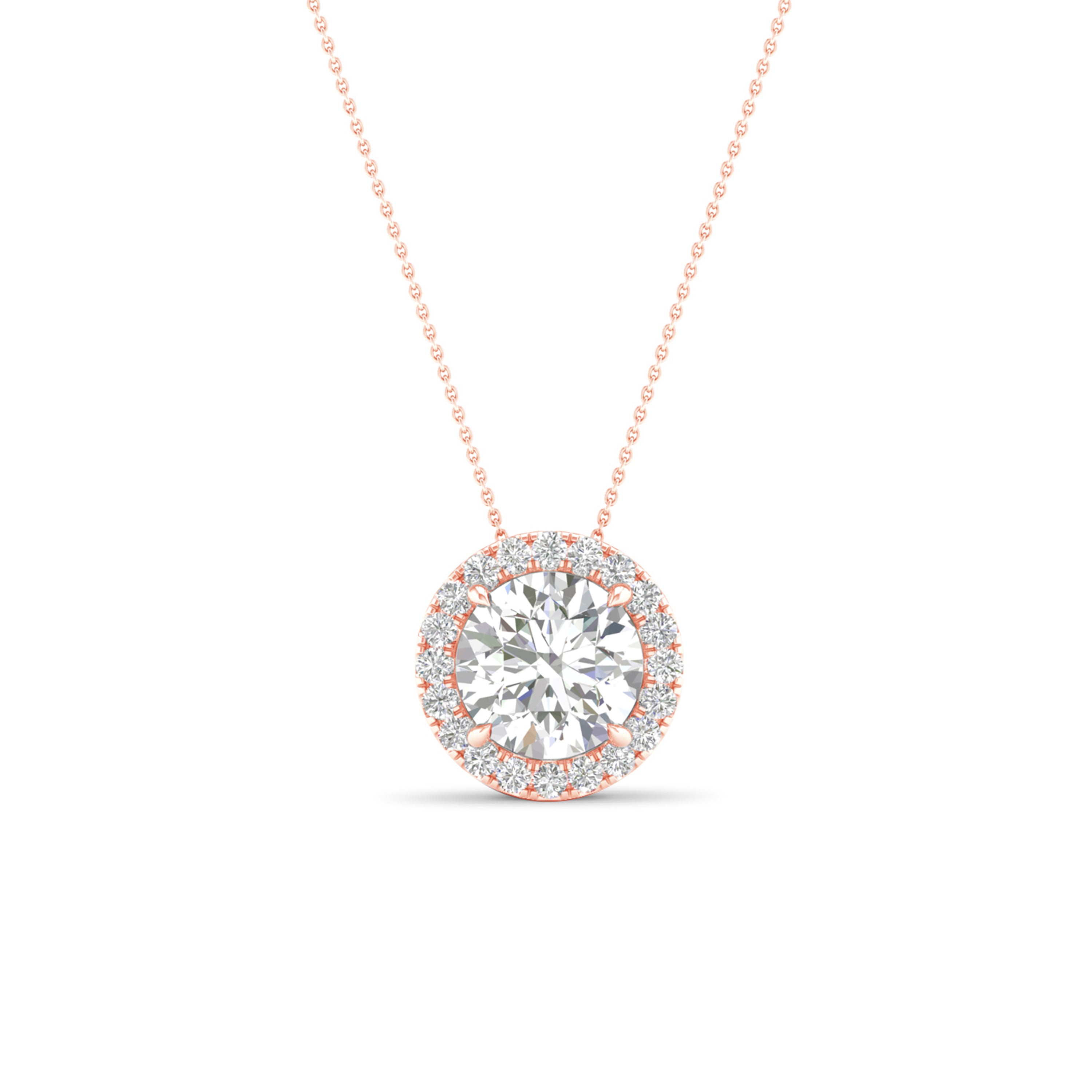 3 1/4 Carat T.W. Round-cut Lab Grown Diamond (F/VS+) 14K Gold Halo Pendant with Box Chain
