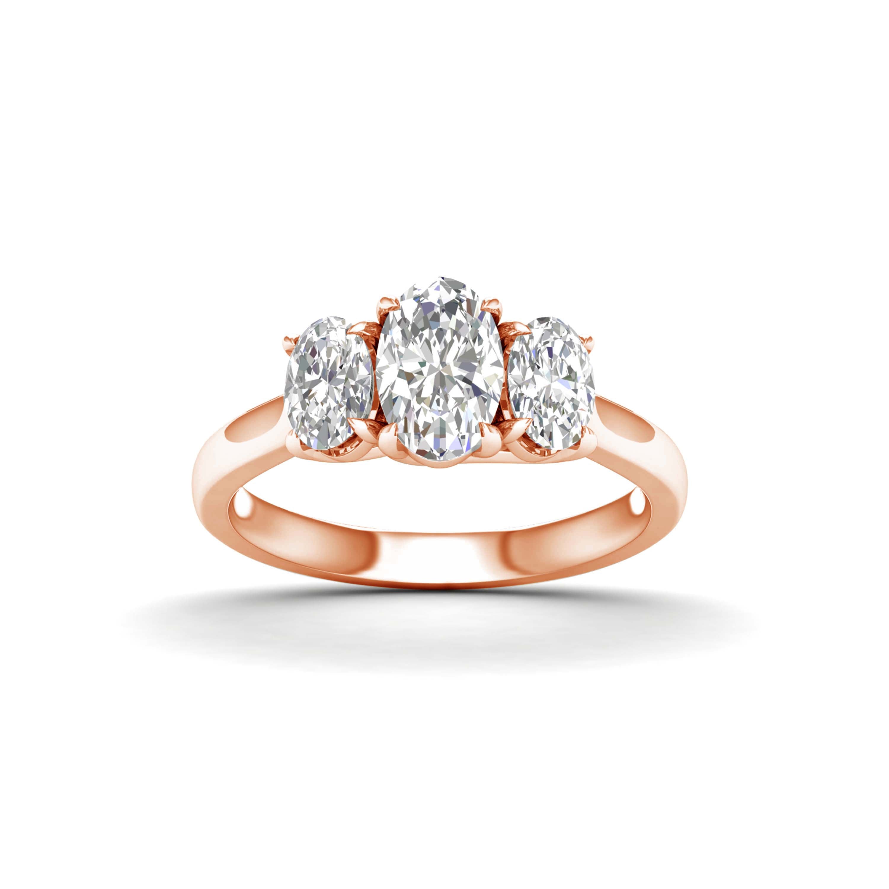 2.00-5.00 Carat T.W. Oval-cut Lab Grown Diamond (F/VS+) 14K Gold 3 Stone Ring