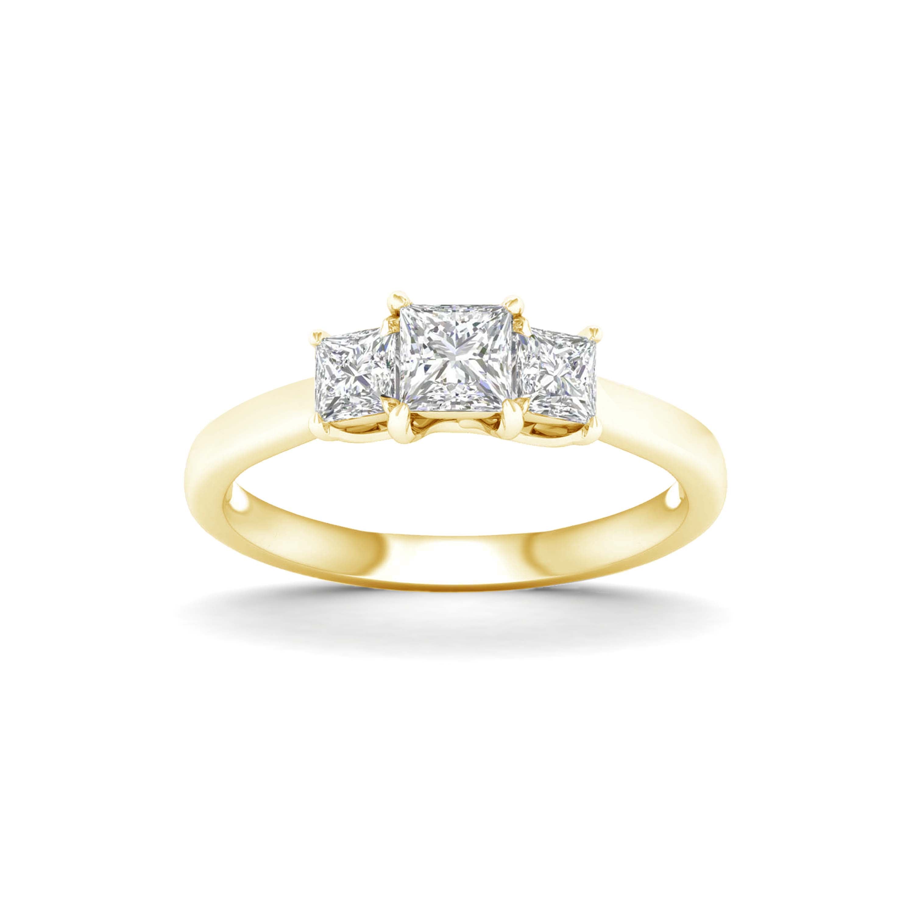 2.00-5.00 Carat T.W. Princess-cut Lab Grown Diamond (F/VS+) 14K Gold 3 Stone Ring
