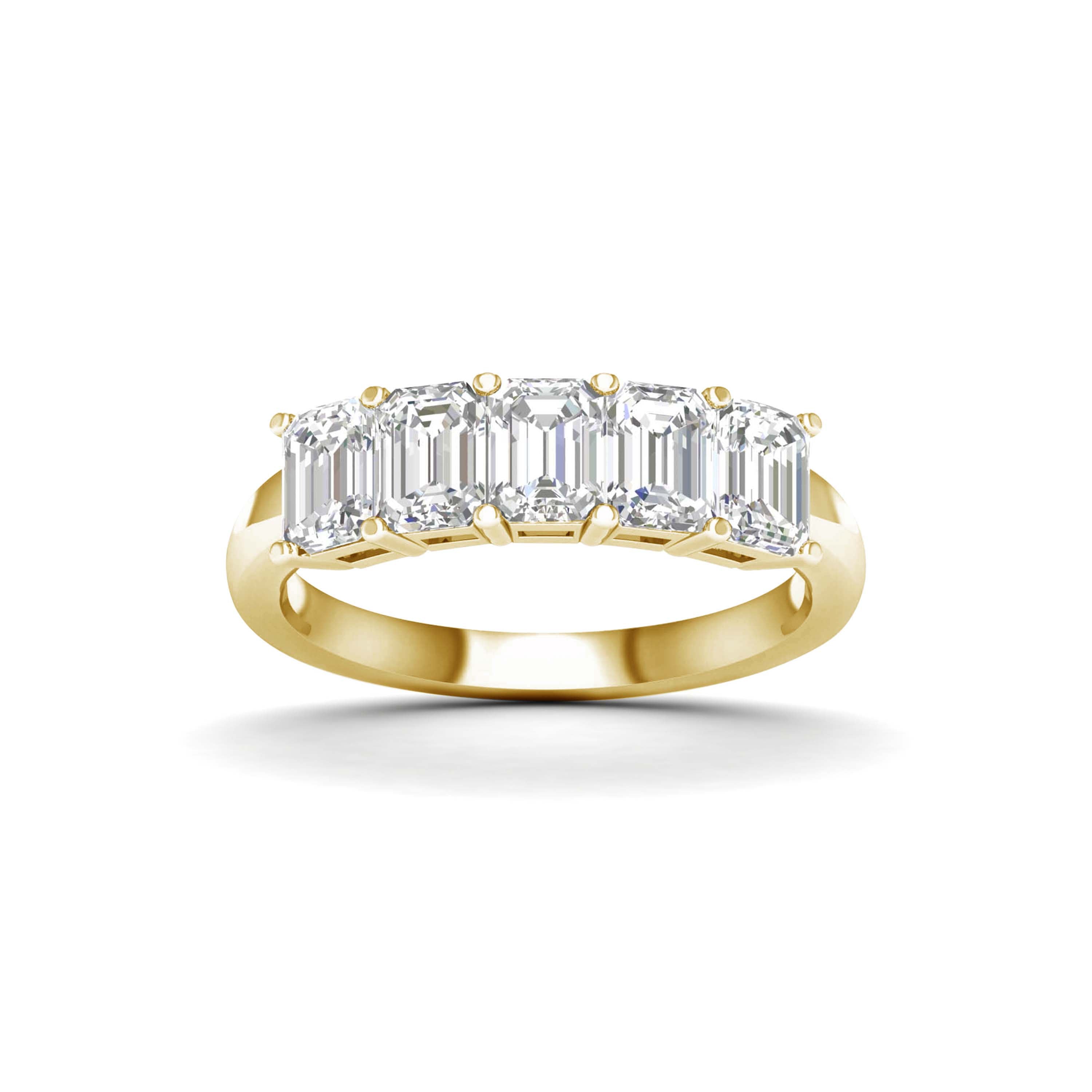 7 1/2 Carat T.W. Emerald-cut Lab Grown Diamond (F/VS+) 14K Gold 5 Stone Ring