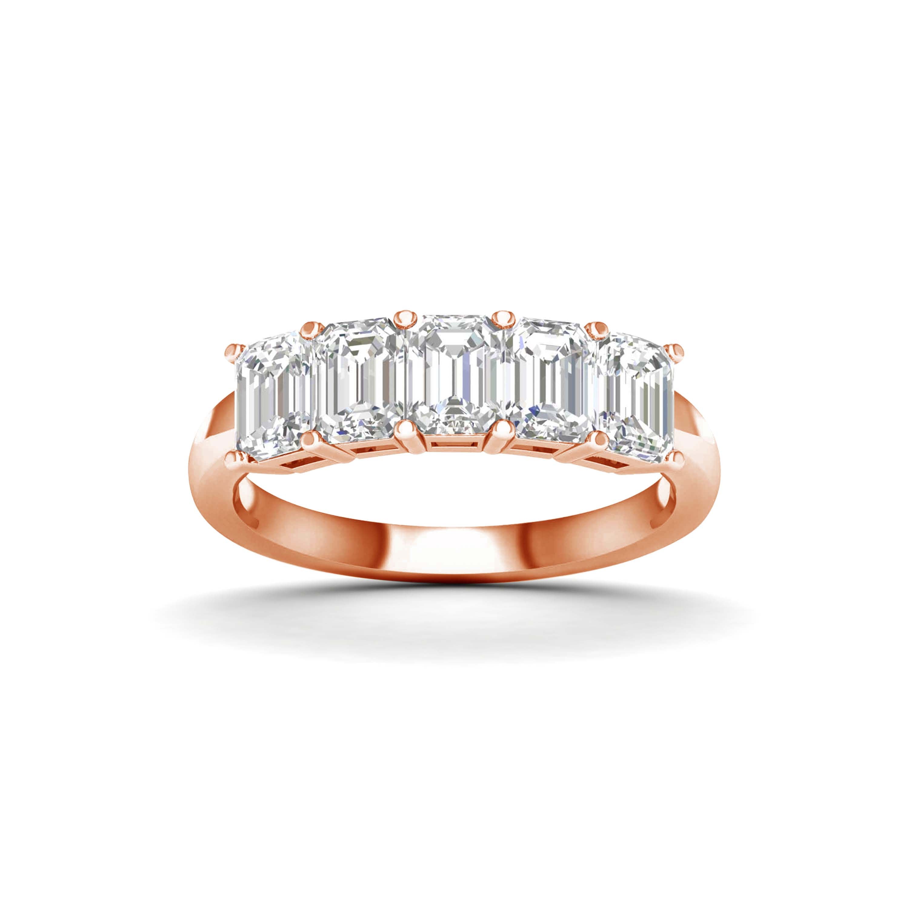 7 1/2 Carat T.W. Emerald-cut Lab Grown Diamond (F/VS+) 14K Gold 5 Stone Ring