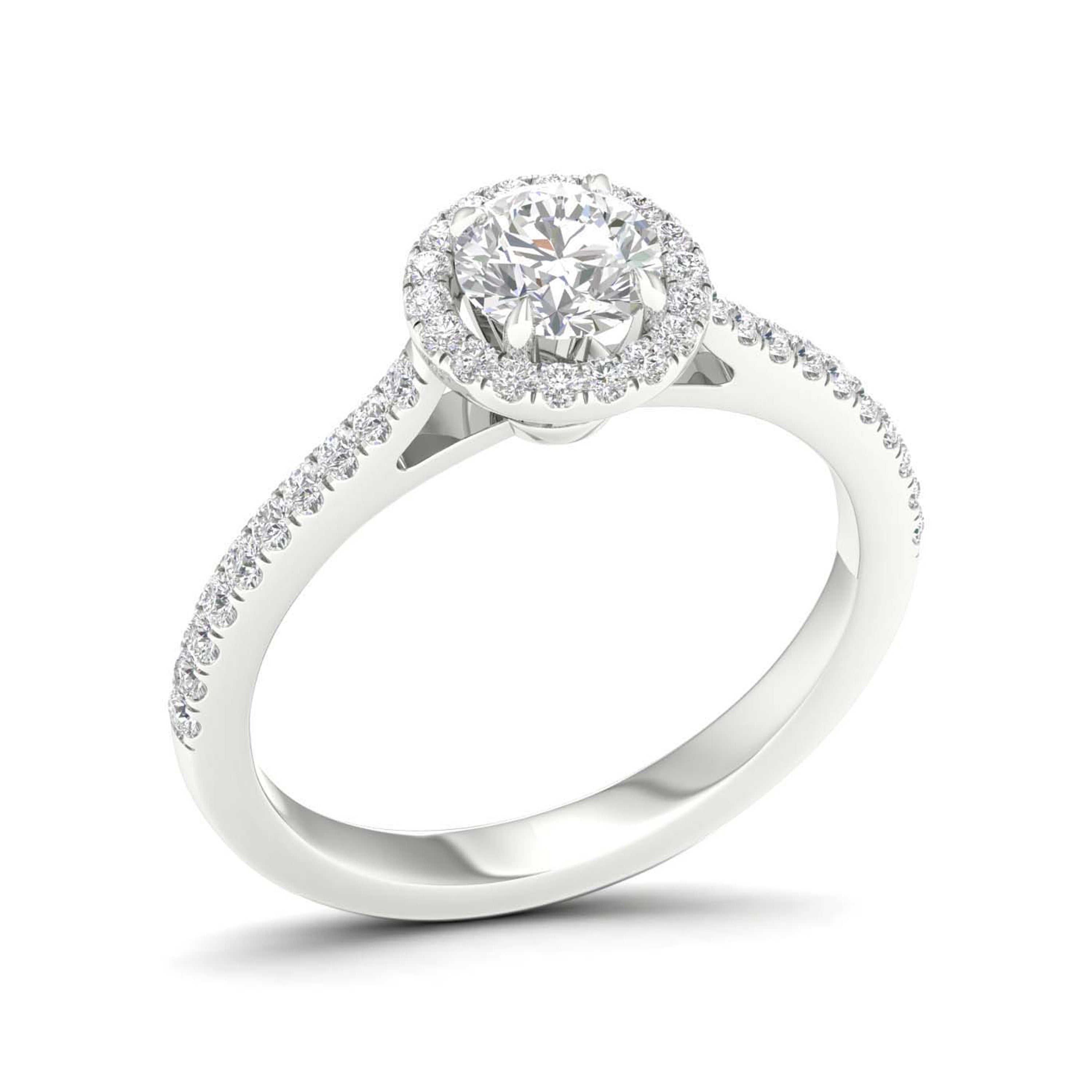 1.00 Carat T.W. Round-cut Lab Grown Diamond (F/VS+) 14K Gold Halo Ring