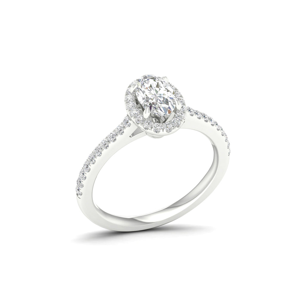 1.00 Carat T.W. Oval/Round-cut Lab Grown Diamond (F/VS+) 14K Gold Halo Ring