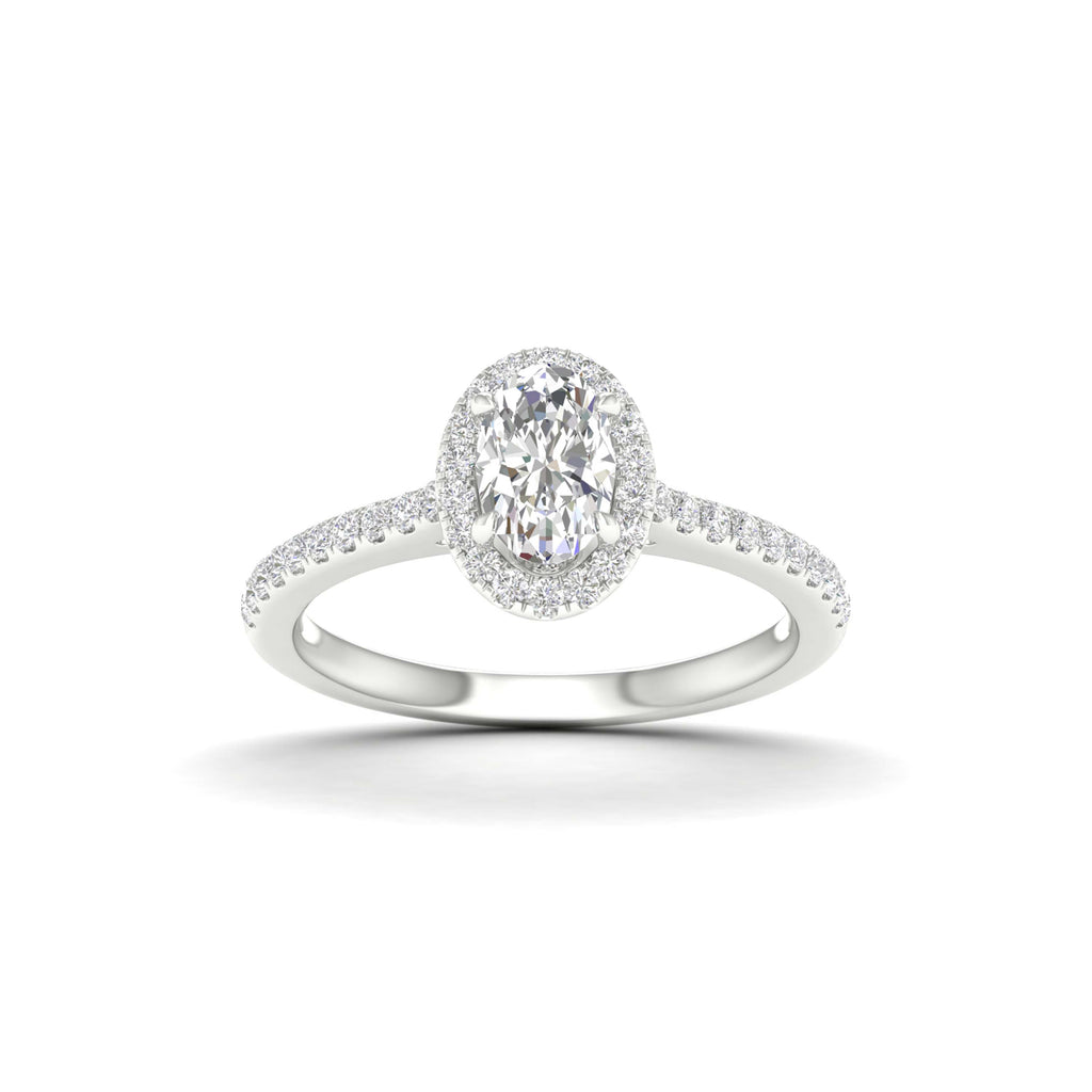 1.00 Carat T.W. Oval/Round-cut Lab Grown Diamond (F/VS+) 14K Gold Halo Ring