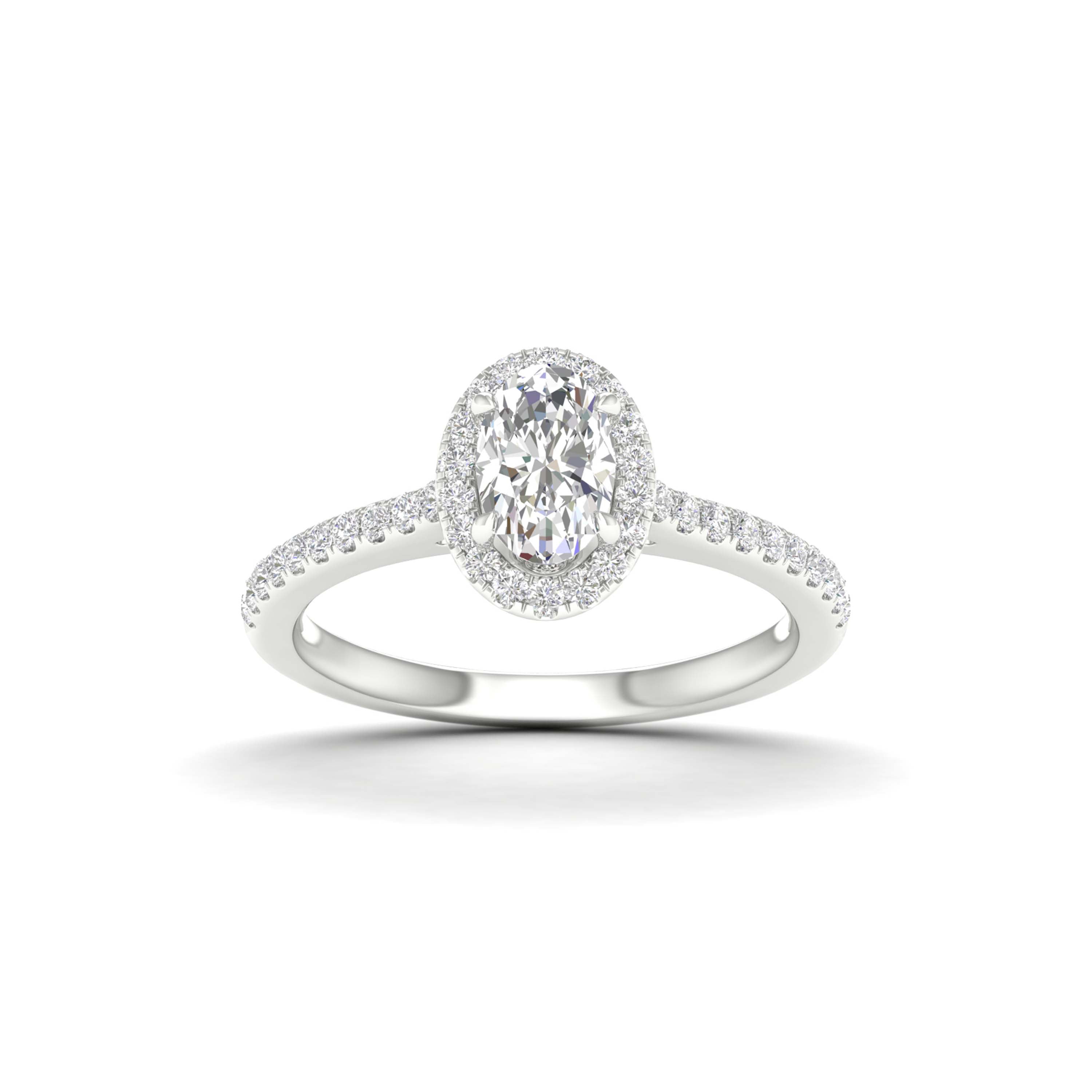1.00 Carat T.W. Oval/Round-cut Lab Grown Diamond (F/VS+) 14K Gold Halo Ring