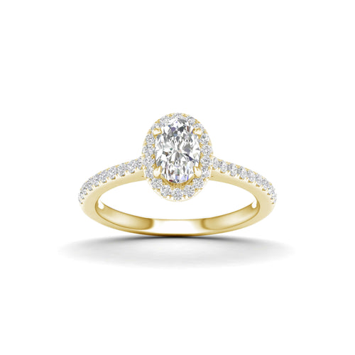 1.00 Carat T.W. Oval/Round-cut Lab Grown Diamond (F/VS+) 14K Gold Halo Ring