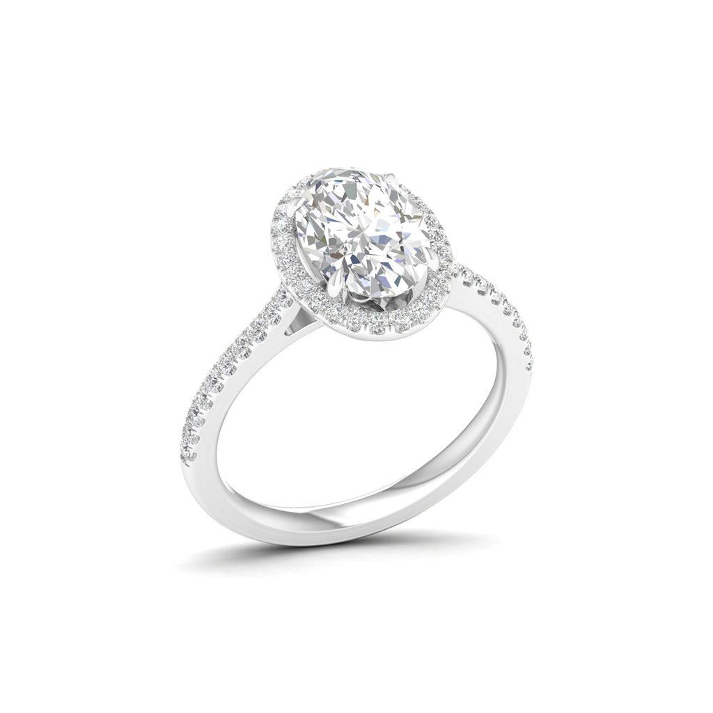 2 1/4 Carat T.W. Oval/Round-cut Lab Grown Diamond (F/VS+) 14K Gold Halo Ring