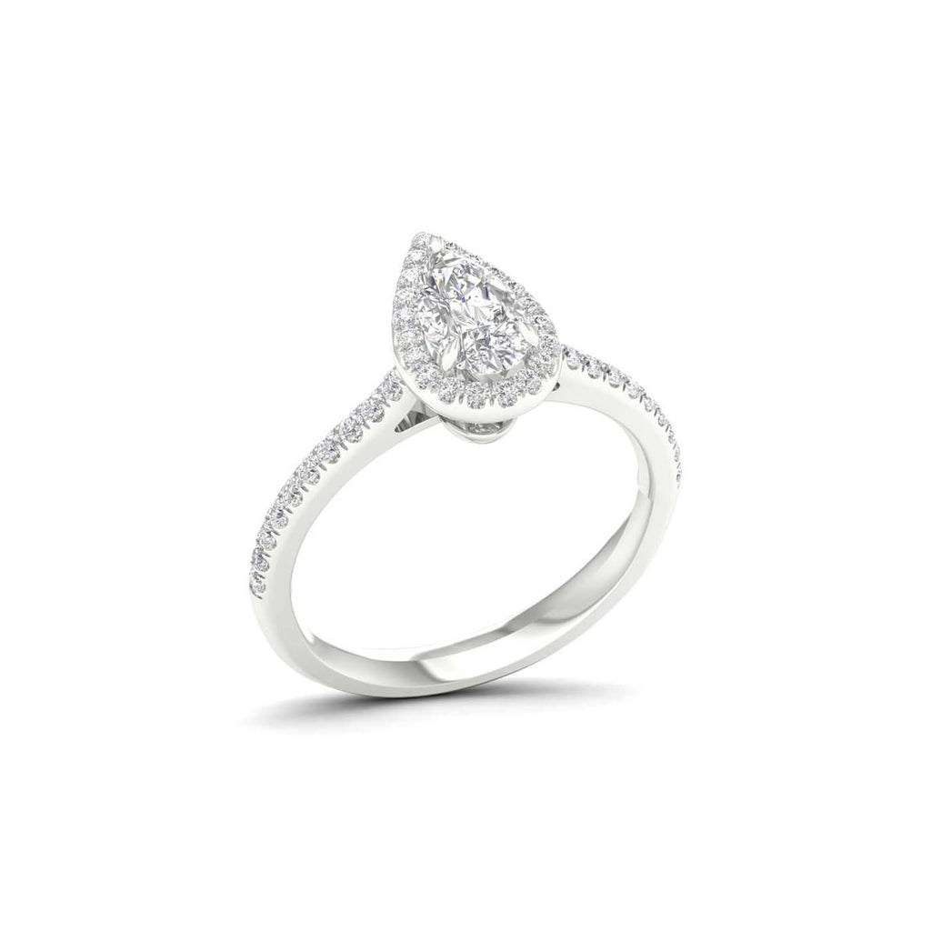 1.00 Carat T.W. Pear/Round-cut Lab Grown Diamond (F/VS+) 14K Gold Halo Ring