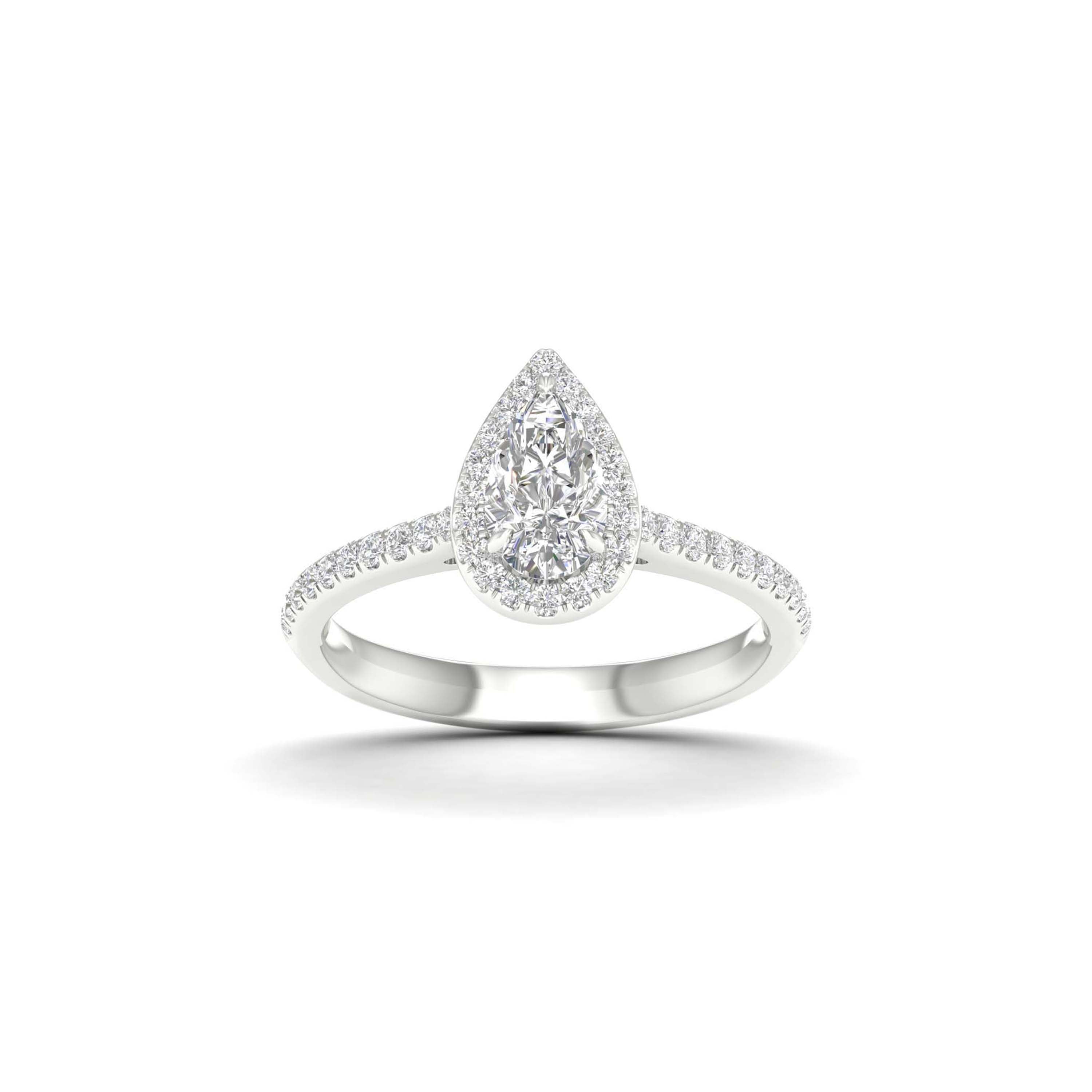 1.00 Carat T.W. Pear/Round-cut Lab Grown Diamond (F/VS+) 14K Gold Halo Ring