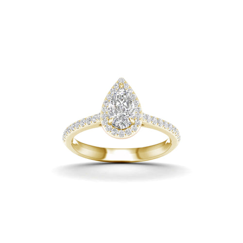 1.00 Carat T.W. Pear/Round-cut Lab Grown Diamond (F/VS+) 14K Gold Halo Ring
