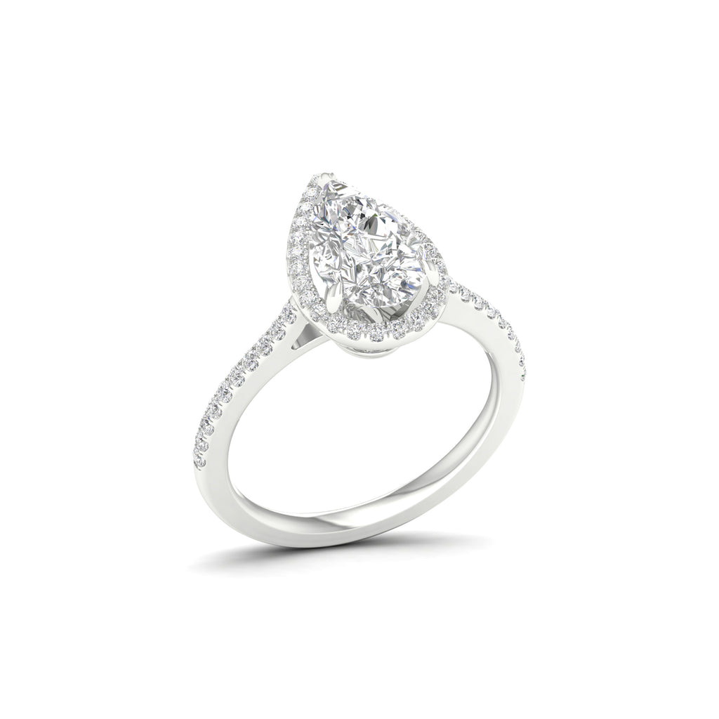 2 1/4 Carat T.W. Pear/Round-cut Lab Grown Diamond (F/VS+) 14K Gold Halo Ring