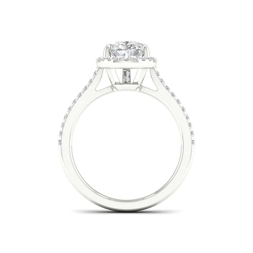 2 1/4 Carat T.W. Pear/Round-cut Lab Grown Diamond (F/VS+) 14K Gold Halo Ring