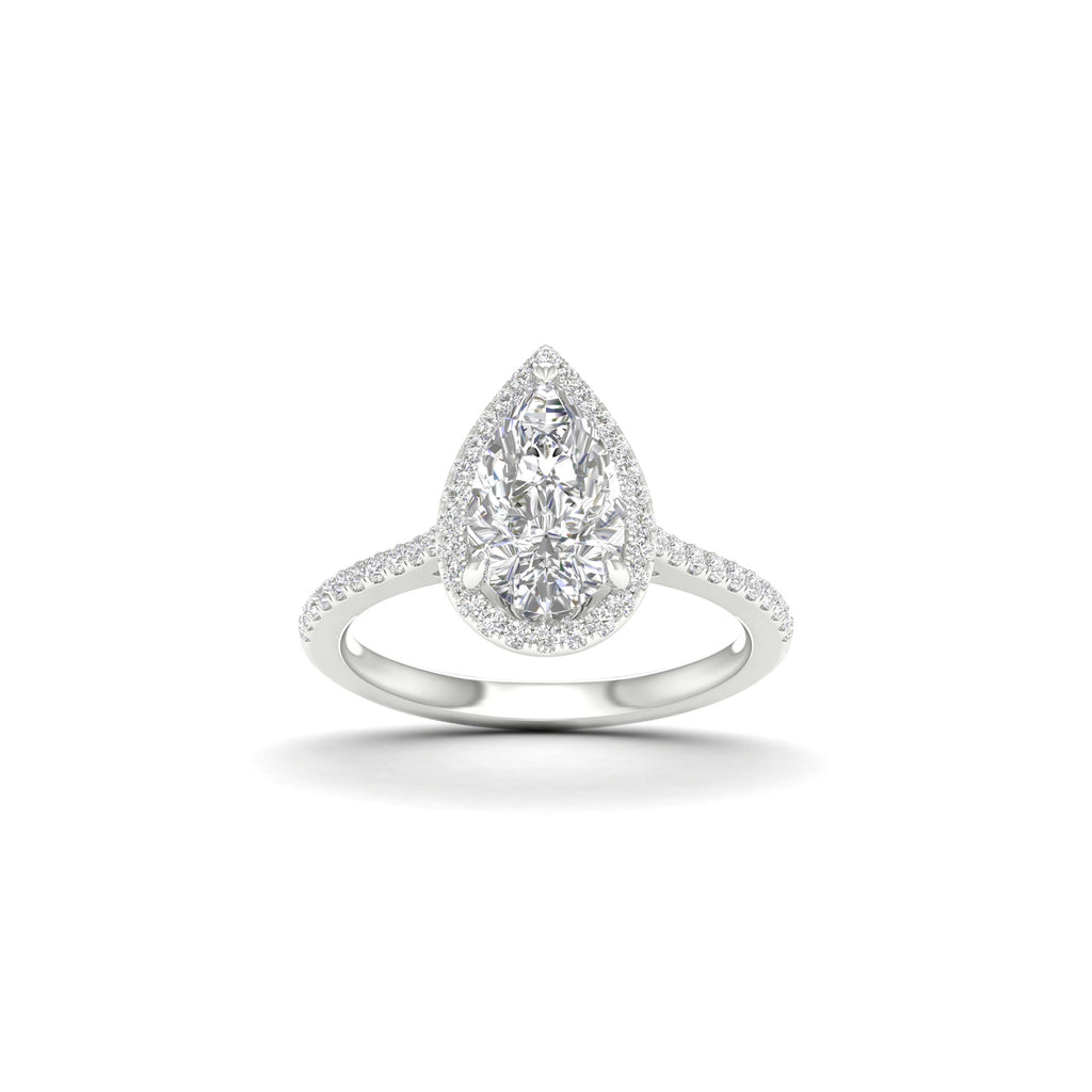 2 1/4 Carat T.W. Pear/Round-cut Lab Grown Diamond (F/VS+) 14K Gold Halo Ring