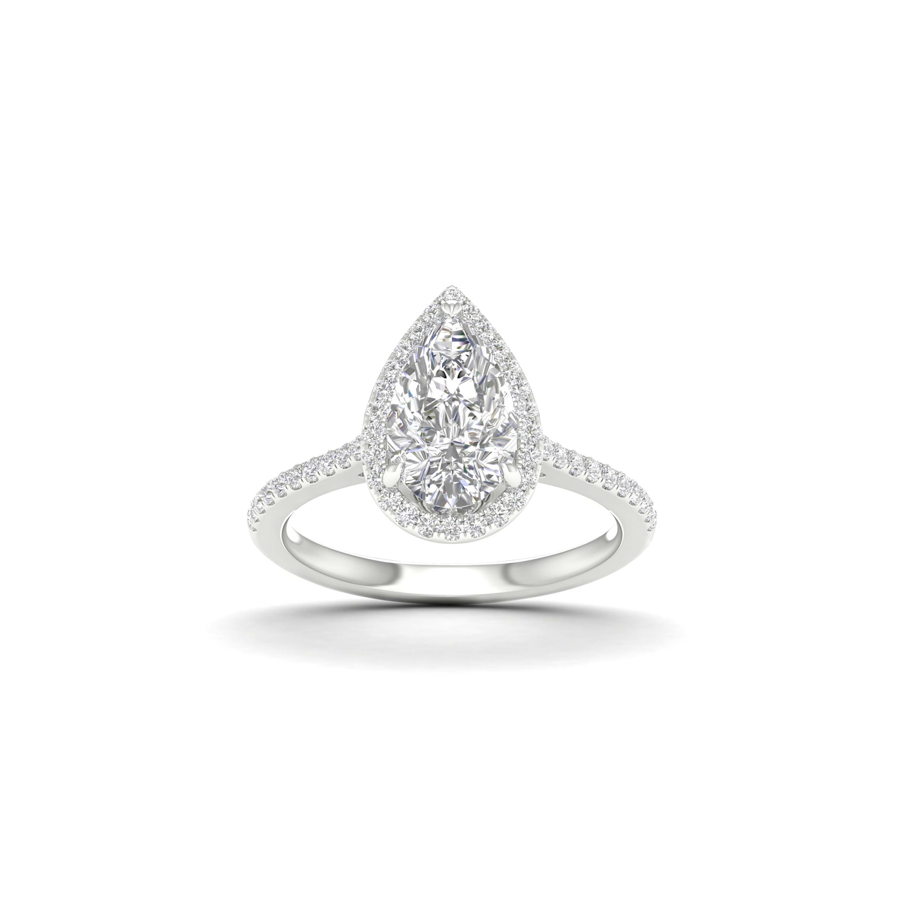 2 1/4 Carat T.W. Pear/Round-cut Lab Grown Diamond (F/VS+) 14K Gold Halo Ring