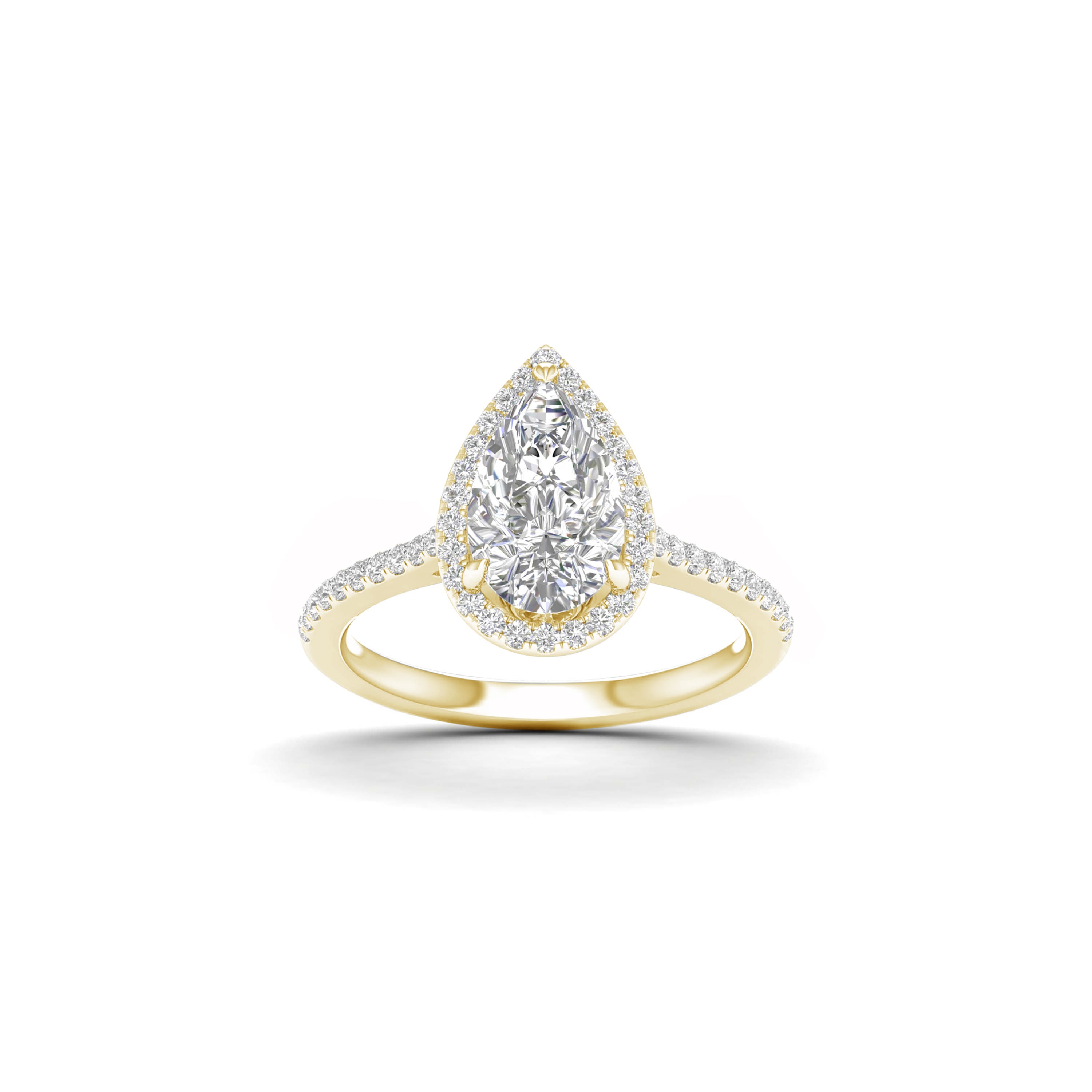 2 1/4 Carat T.W. Pear/Round-cut Lab Grown Diamond (F/VS+) 14K Gold Halo Ring