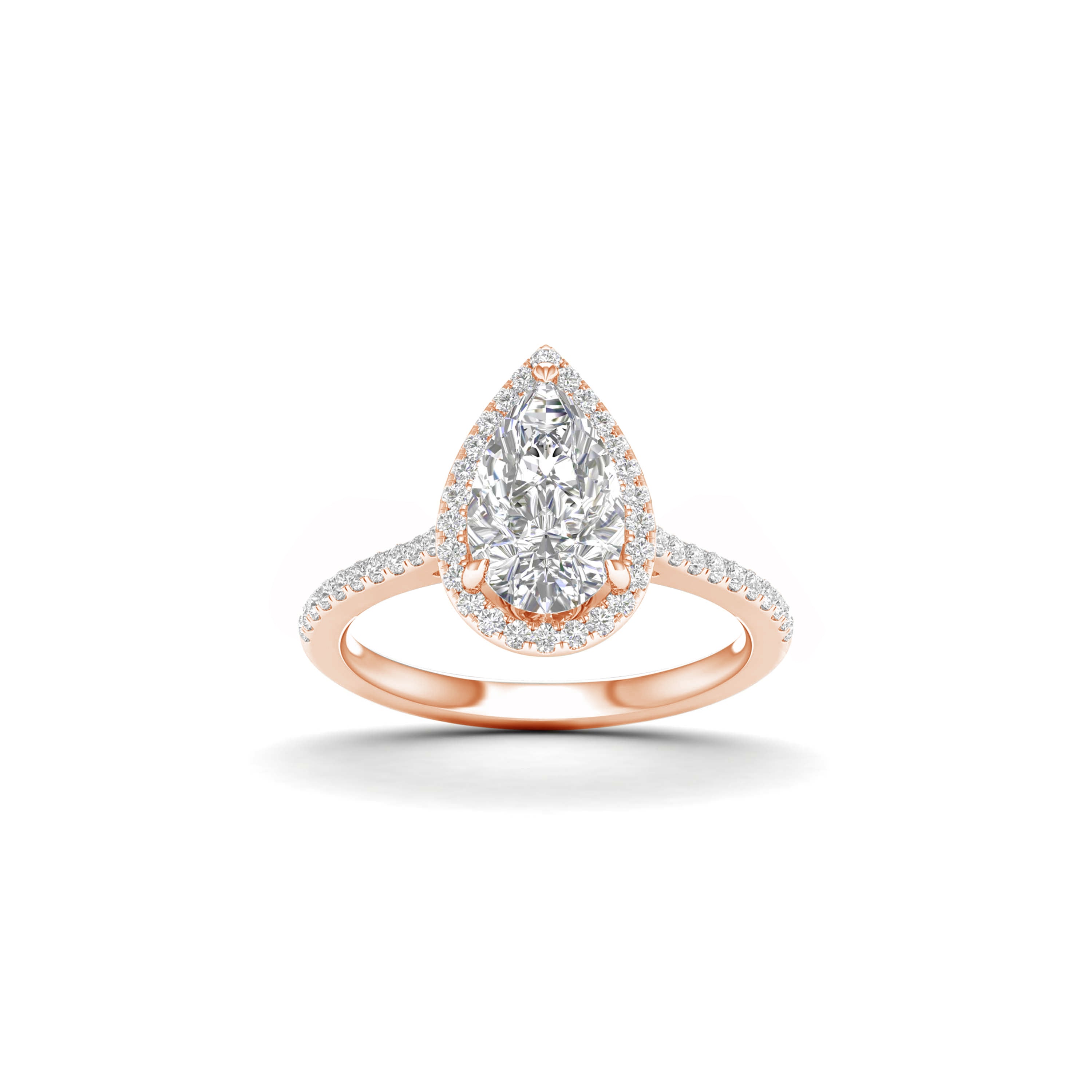 2 1/4 Carat T.W. Pear/Round-cut Lab Grown Diamond (F/VS+) 14K Gold Halo Ring