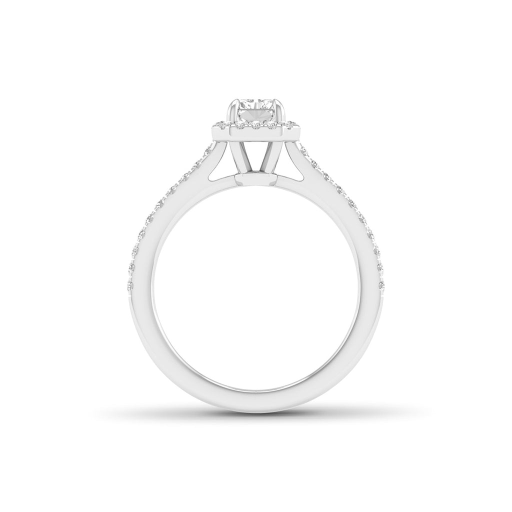 1.00 Carat T.W. Radiant/Round-cut Lab Grown Diamond (F/VS+) 14K Gold Halo Ring