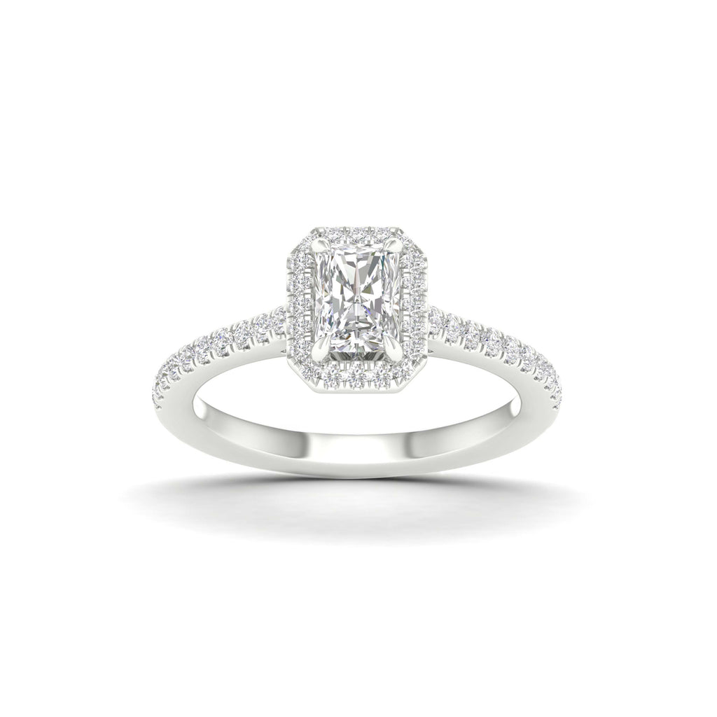 1.00 Carat T.W. Radiant/Round-cut Lab Grown Diamond (F/VS+) 14K Gold Halo Ring