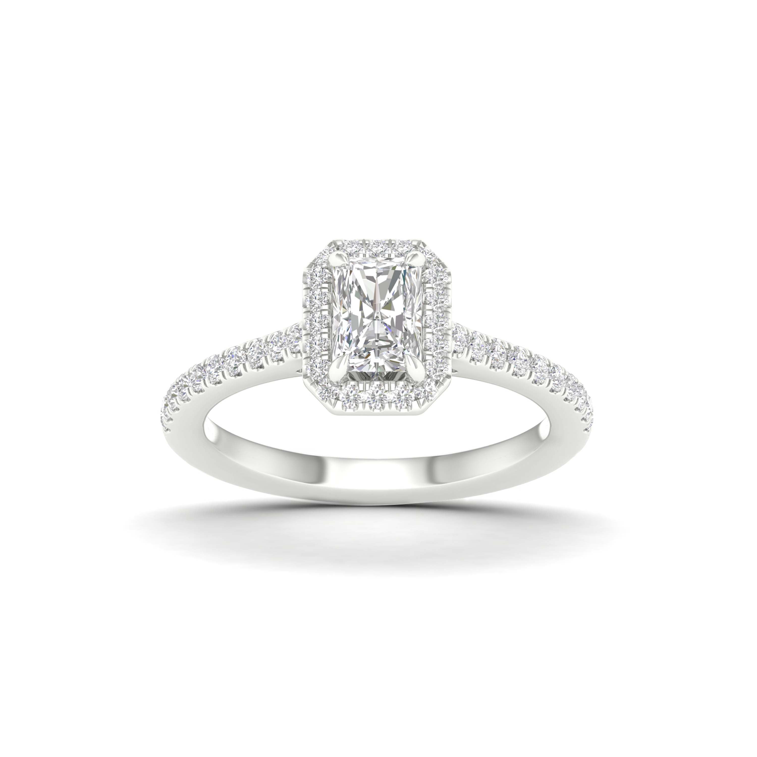 1.00 Carat T.W. Radiant/Round-cut Lab Grown Diamond (F/VS+) 14K Gold Halo Ring