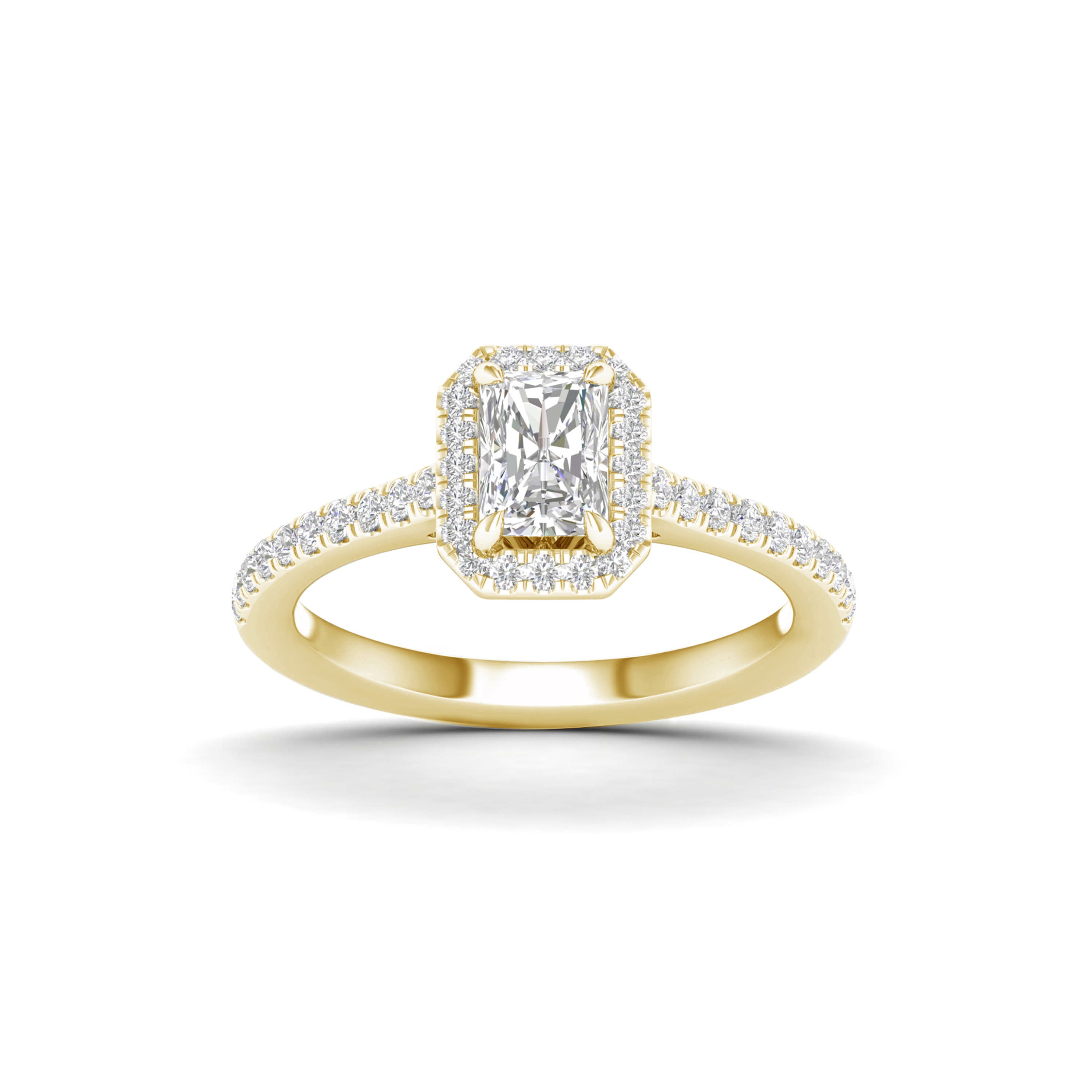 1.00 Carat T.W. Radiant/Round-cut Lab Grown Diamond (F/VS+) 14K Gold Halo Ring