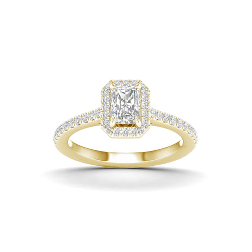 1.00 Carat T.W. Radiant/Round-cut Lab Grown Diamond (F/VS+) 14K Gold Halo Ring