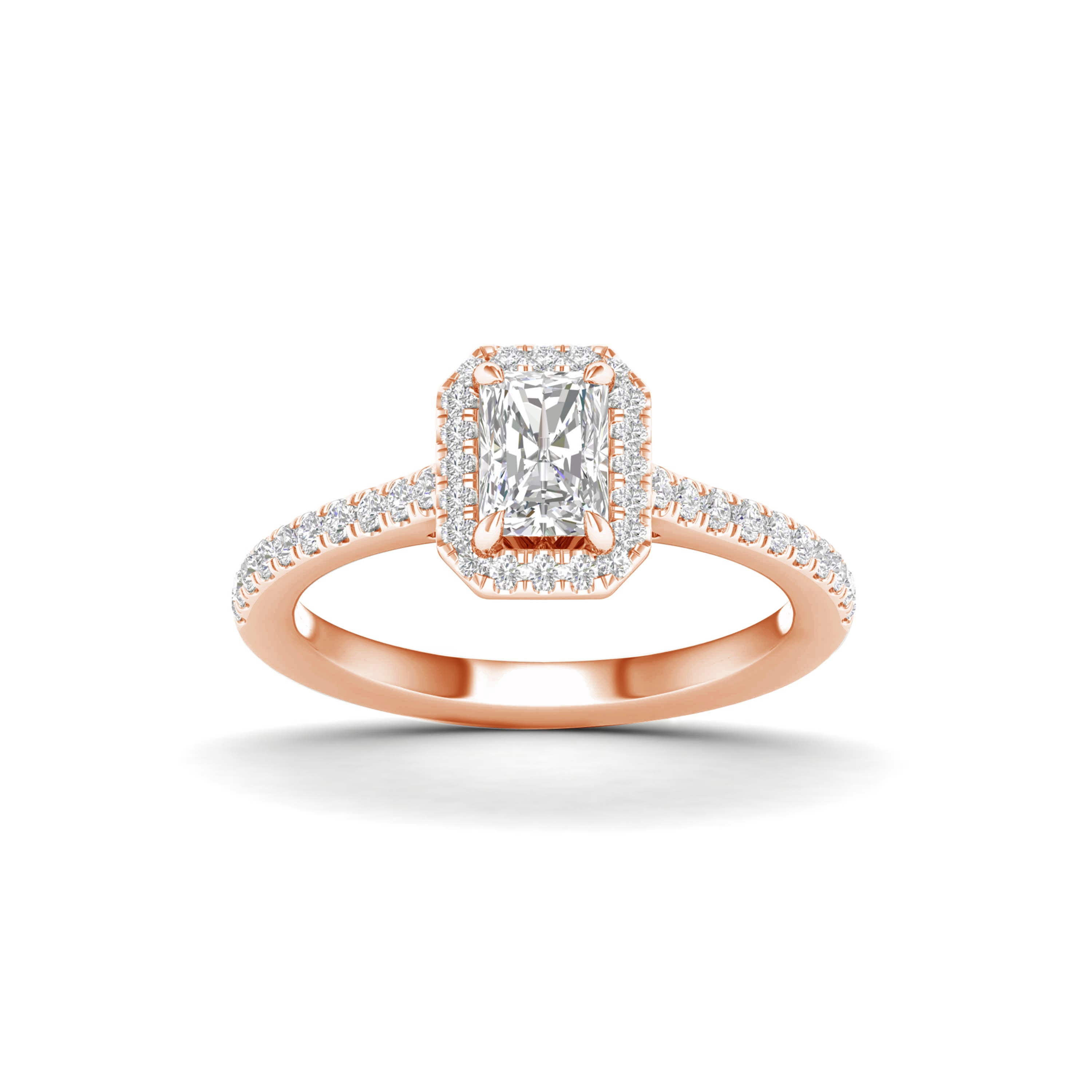 1.00 Carat T.W. Radiant/Round-cut Lab Grown Diamond (F/VS+) 14K Gold Halo Ring