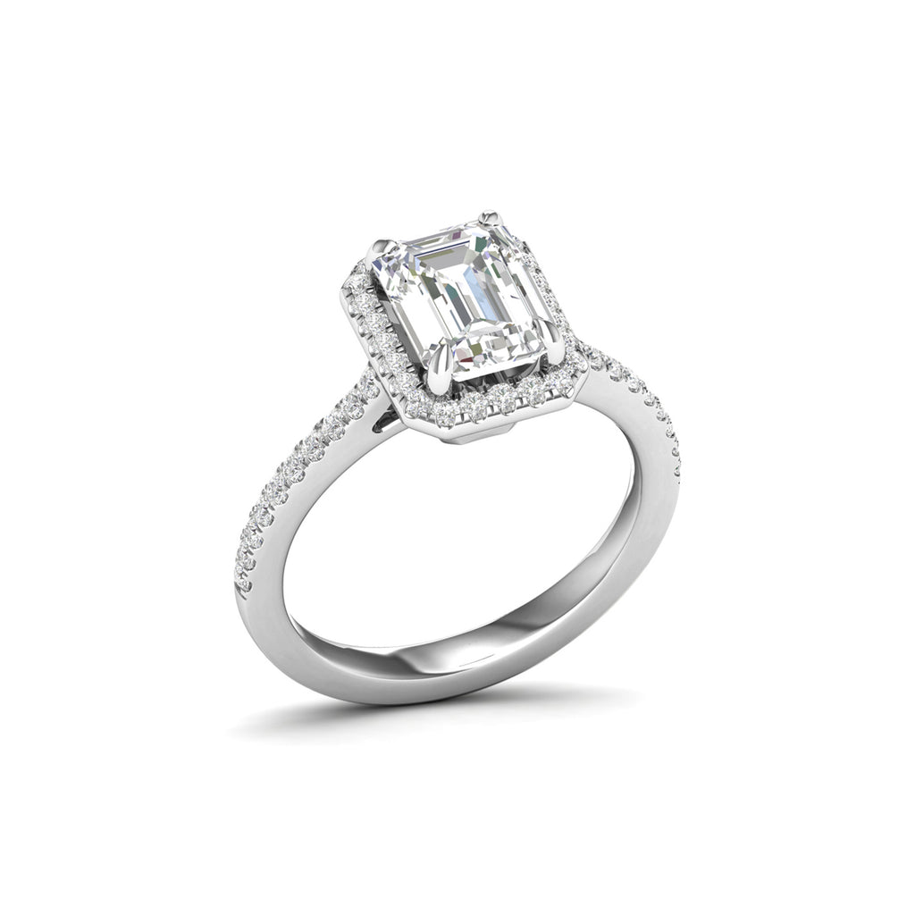 2 1/4 Carat T.W. Radiant/Round-cut Lab Grown Diamond (F/VS+) 14K Gold Halo Ring