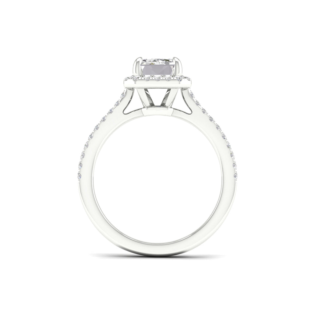 2 1/4 Carat T.W. Radiant/Round-cut Lab Grown Diamond (F/VS+) 14K Gold Halo Ring